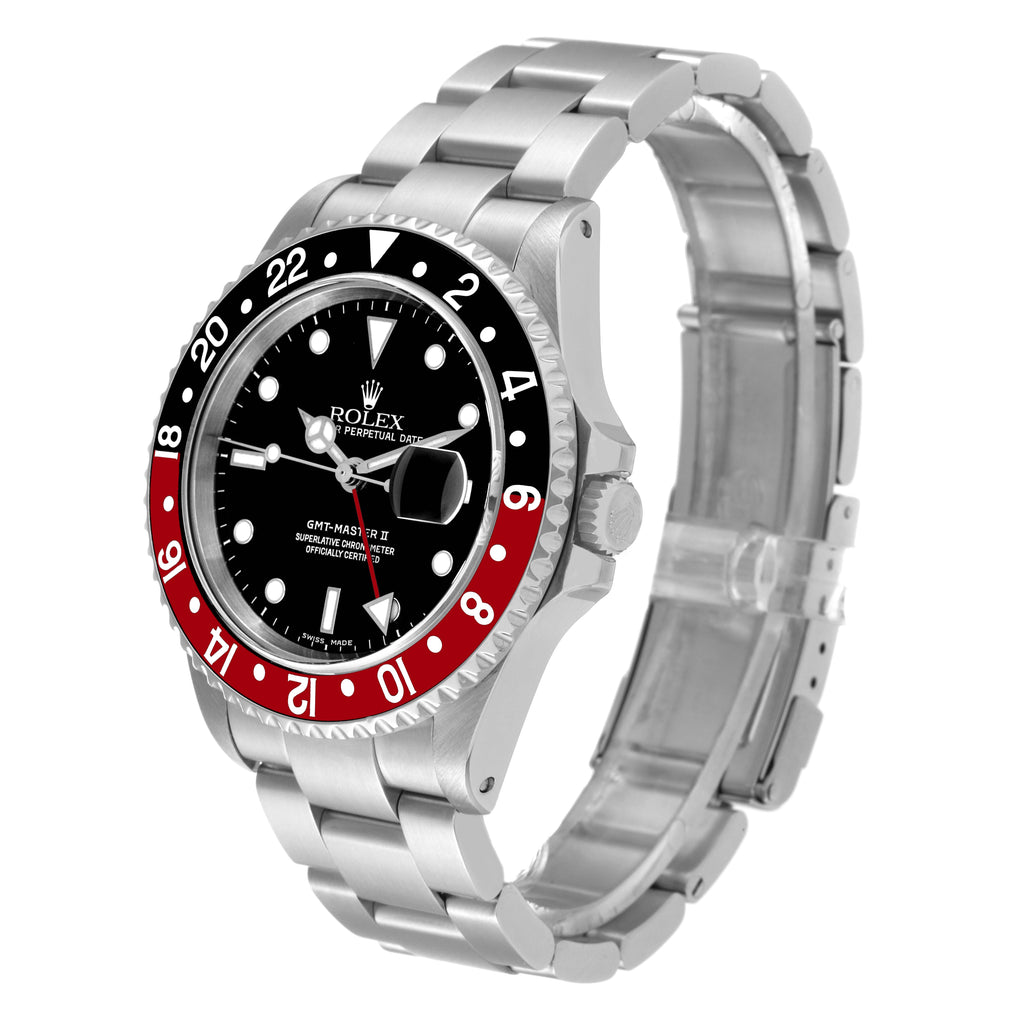 Rolex GMT Master II Black Red Coke Bezel Steel Watch 16710 Box Papers