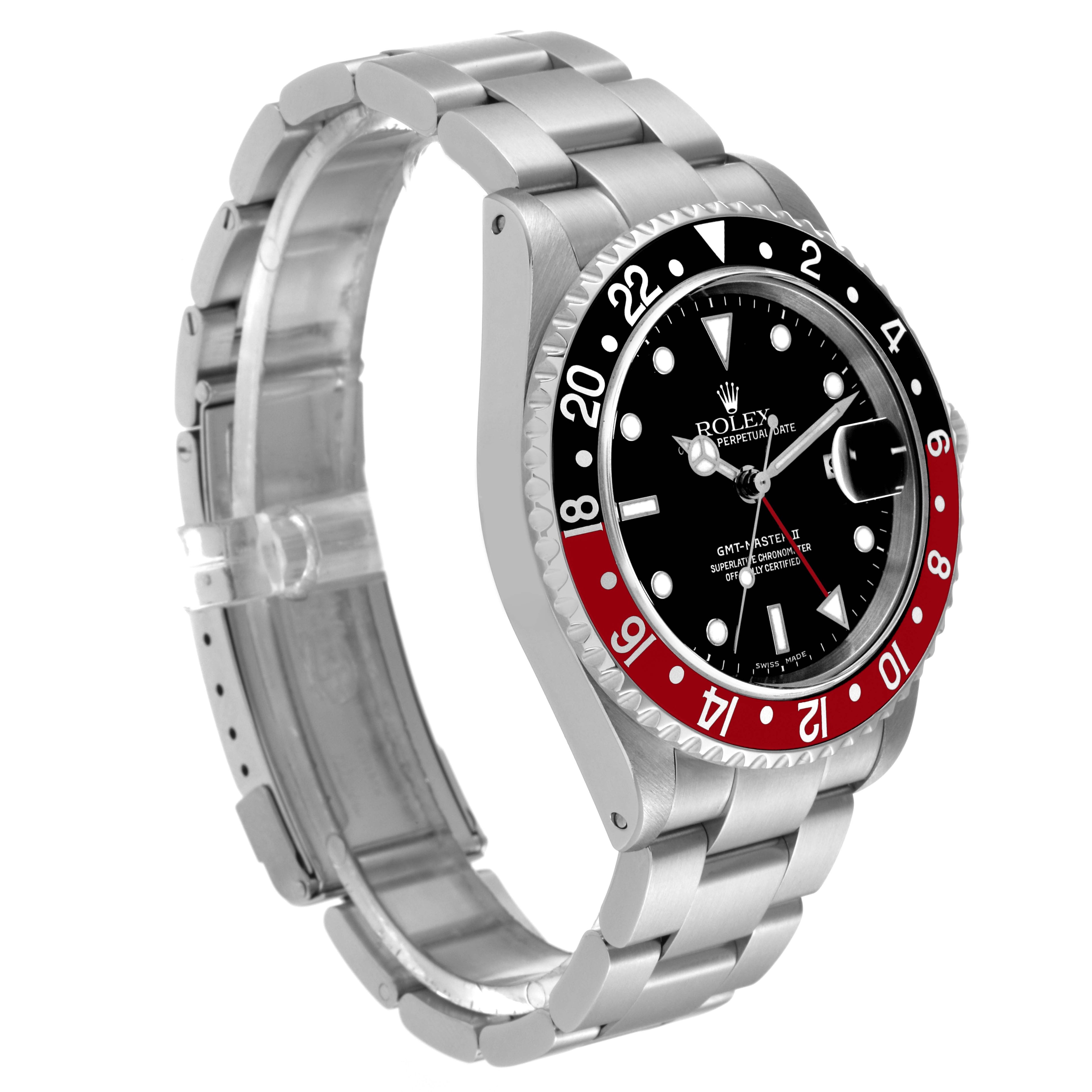 Rolex GMT Master II Black Red Coke Bezel Steel Watch 16710 Box Papers