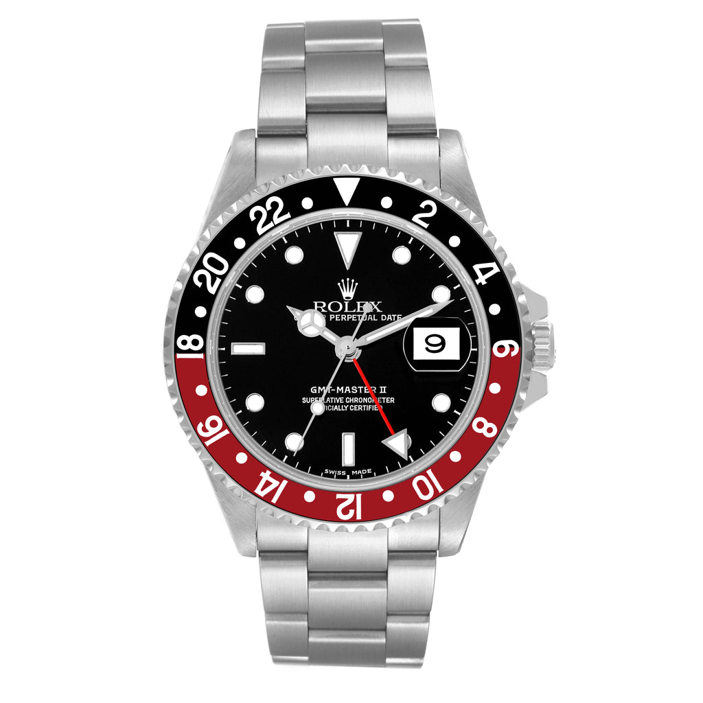 Rolex GMT Master II Black Red Coke Bezel Steel Watch 16710 Box Papers