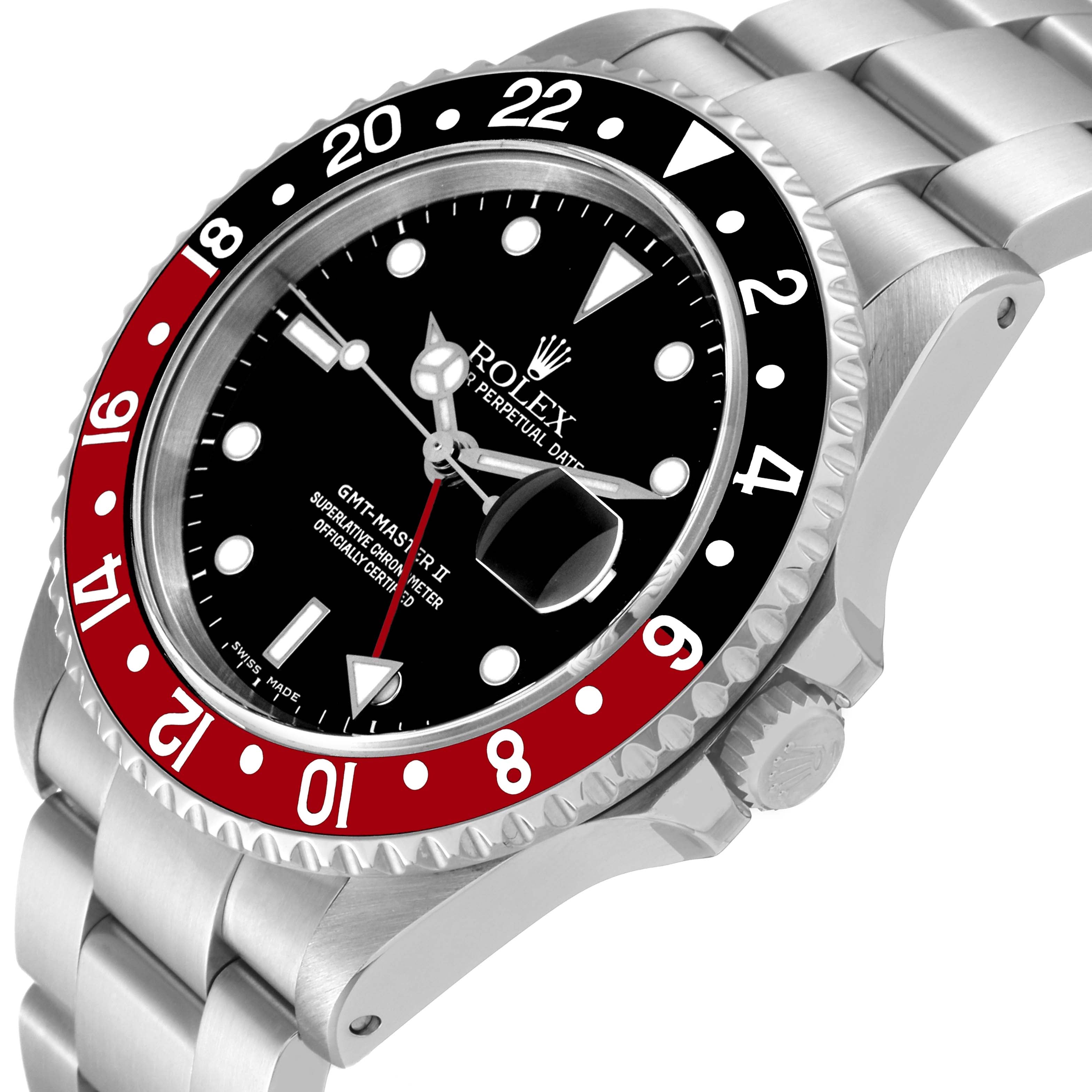 Rolex GMT Master II Black Red Coke Bezel Steel Watch 16710 Box Papers