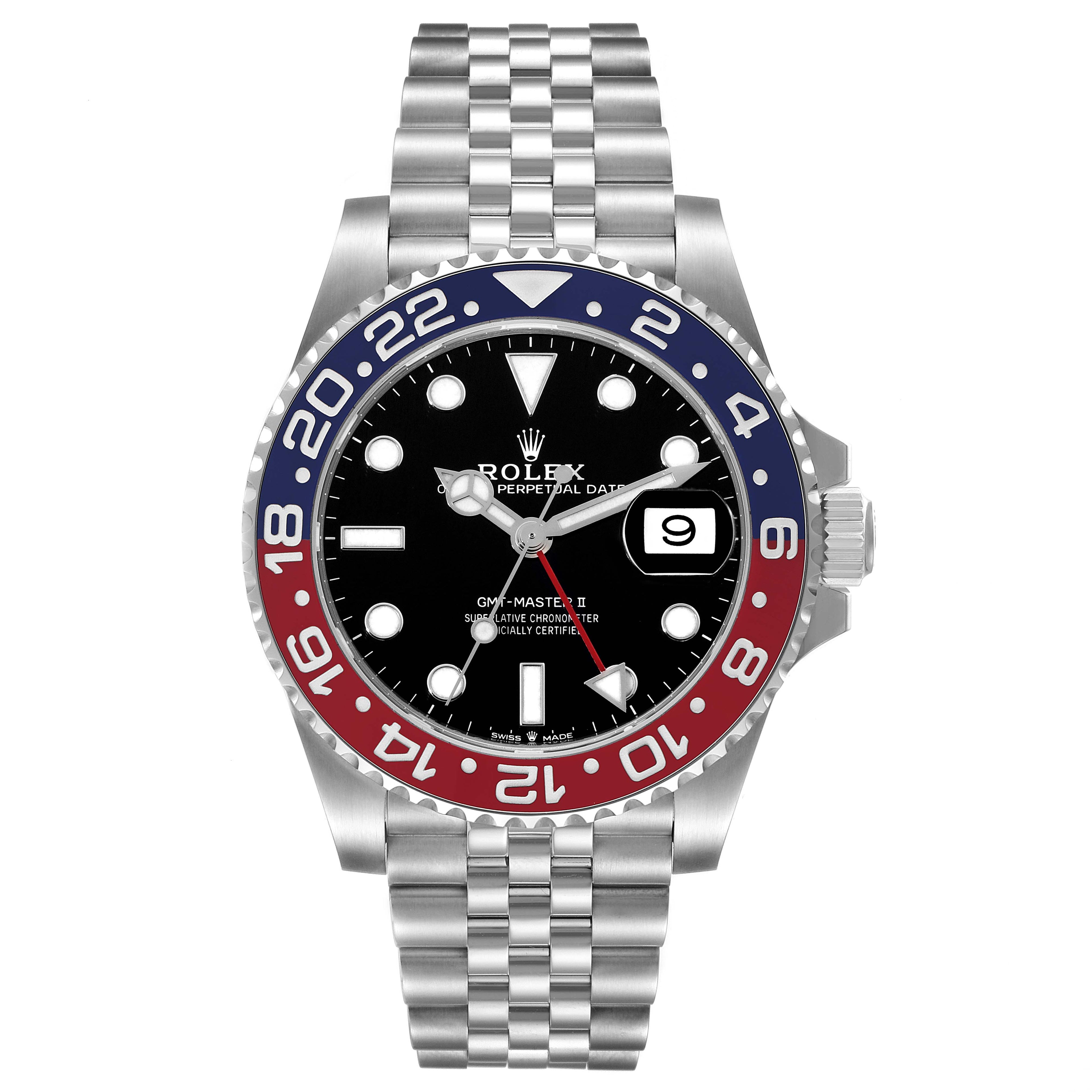 Rolex GMT Master II Blue Red Pepsi Bezel Jubilee Steel Mens Watch 126710 Box Card