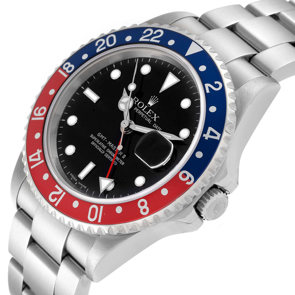 Rolex GMT Master II Blue Red Pepsi Bezel 'Box' Dial Steel Mens Watch 16710 Box Card