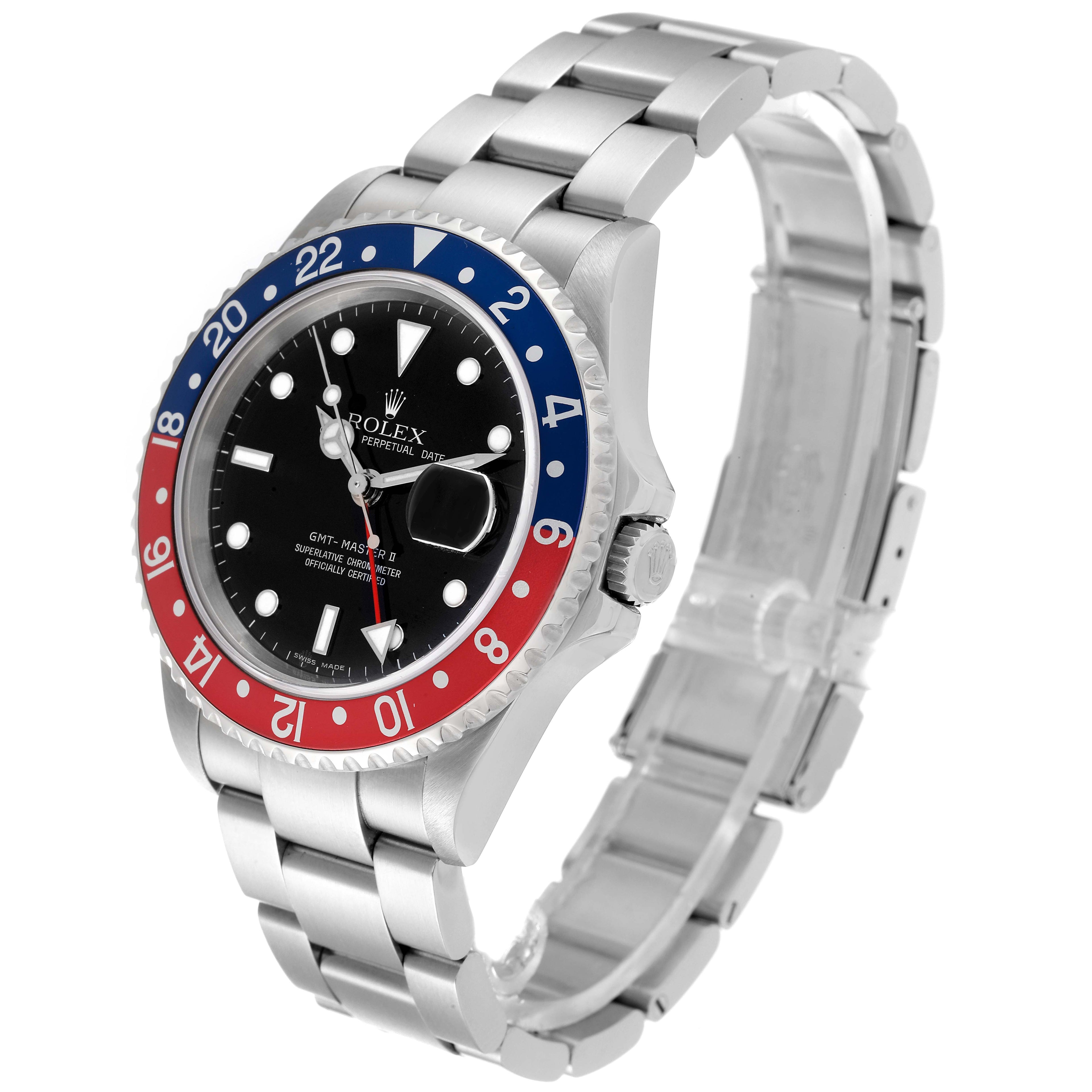 Rolex GMT Master II Blue Red Pepsi Bezel 'Box' Dial Steel Mens Watch 16710 Box Card