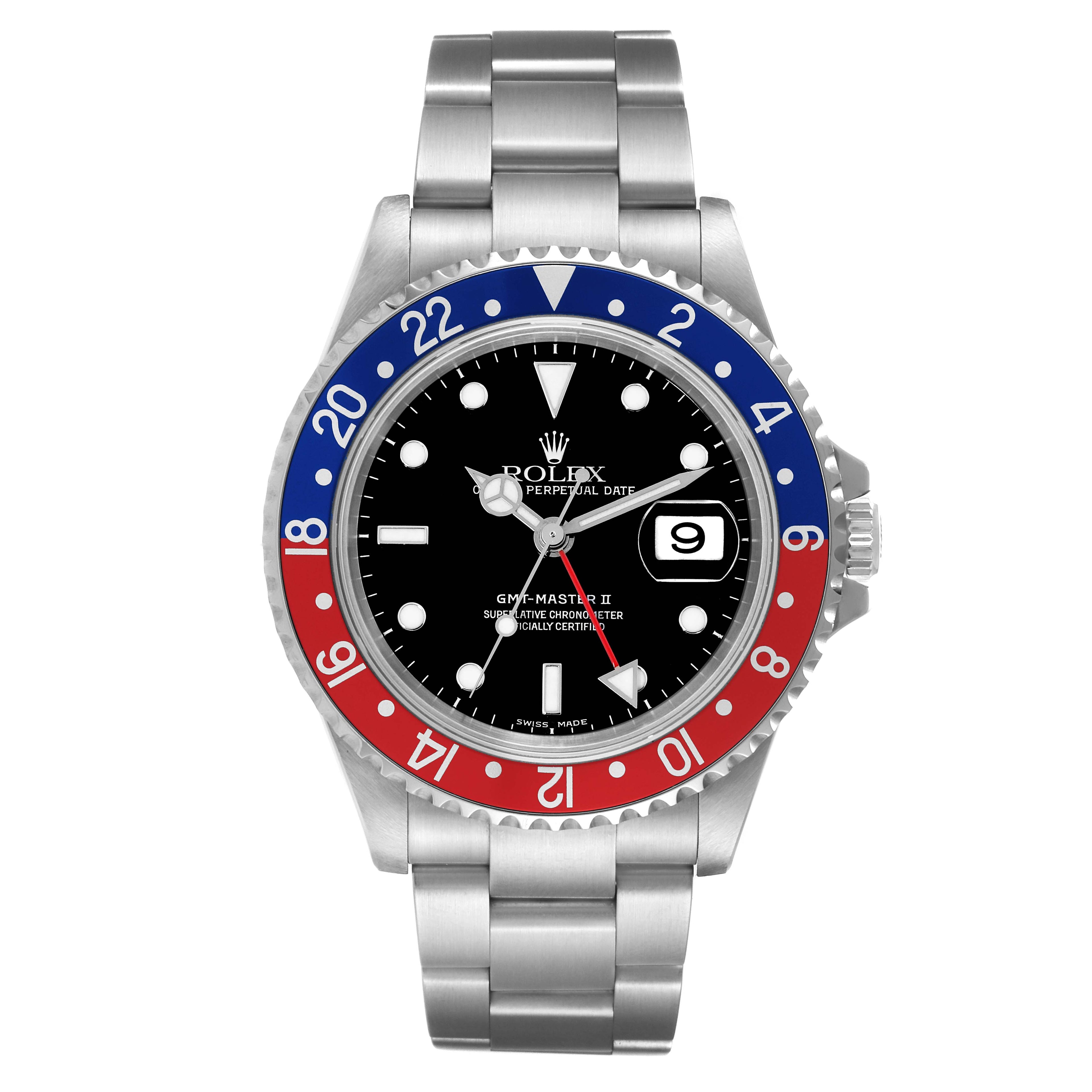 Rolex GMT Master II Black Red Coke Bezel Mens Watch 16710 Box Papers