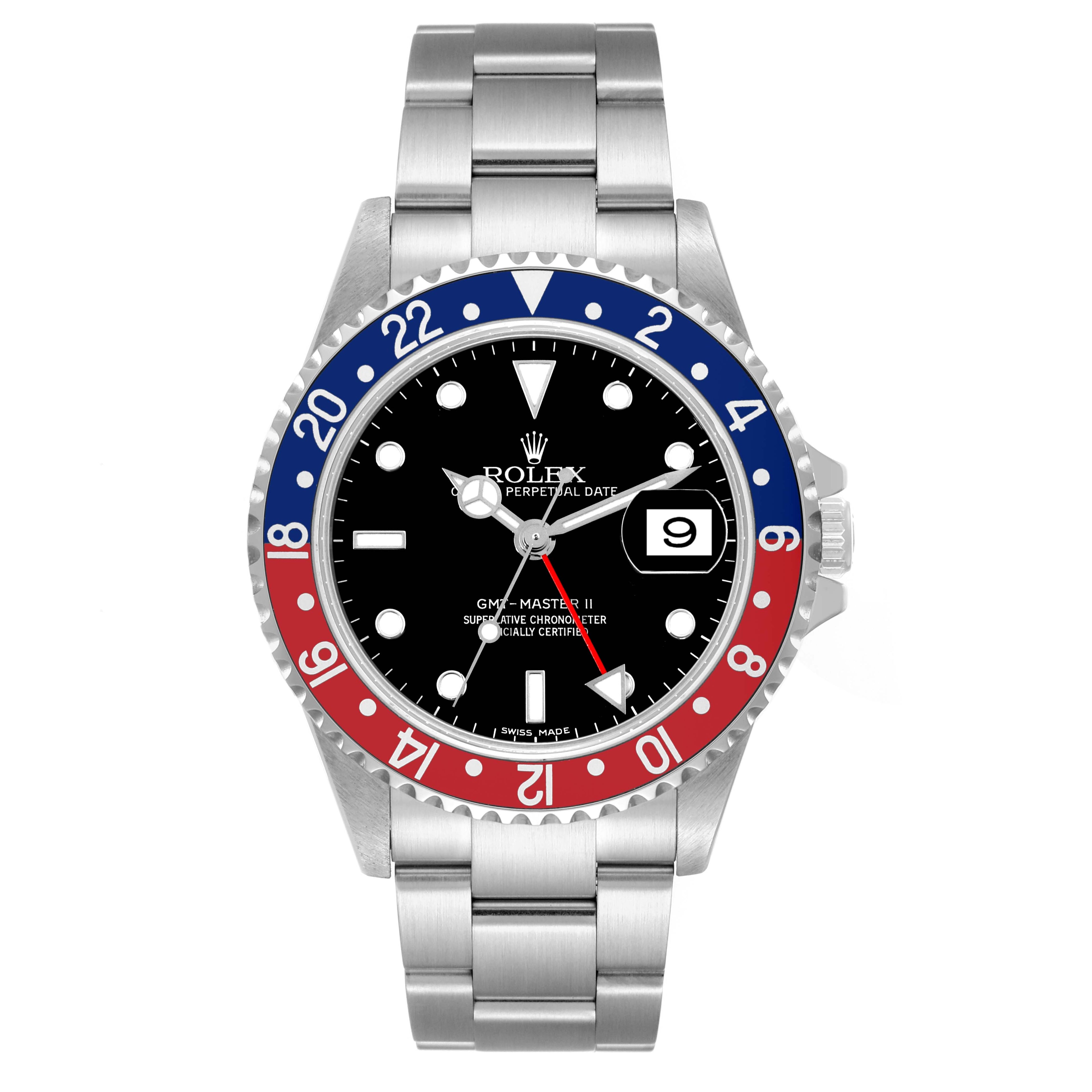 Rolex GMT Master II Blue Red Pepsi Error Dial Steel Mens Watch 16710