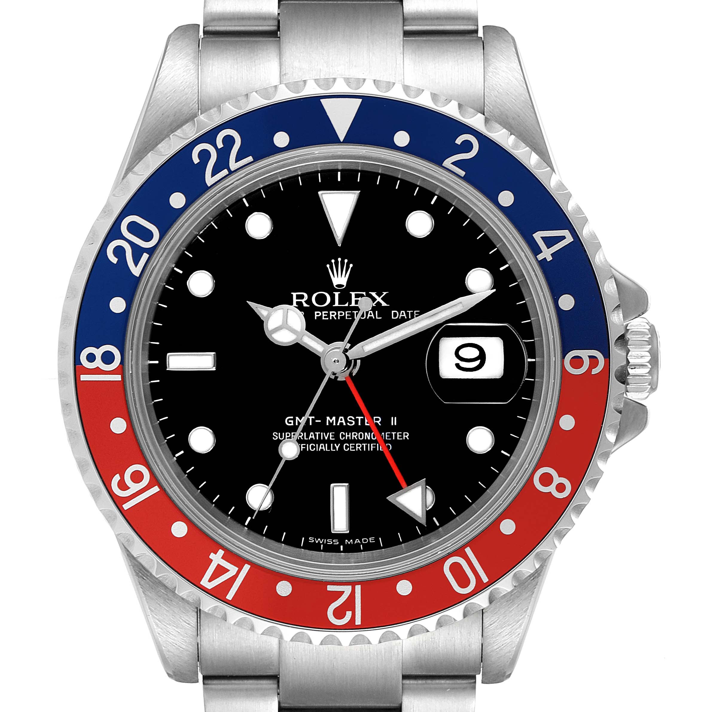 Rolex GMT Master II Error Dial Pepsi Bezel Mens Watch 16710 Box Papers