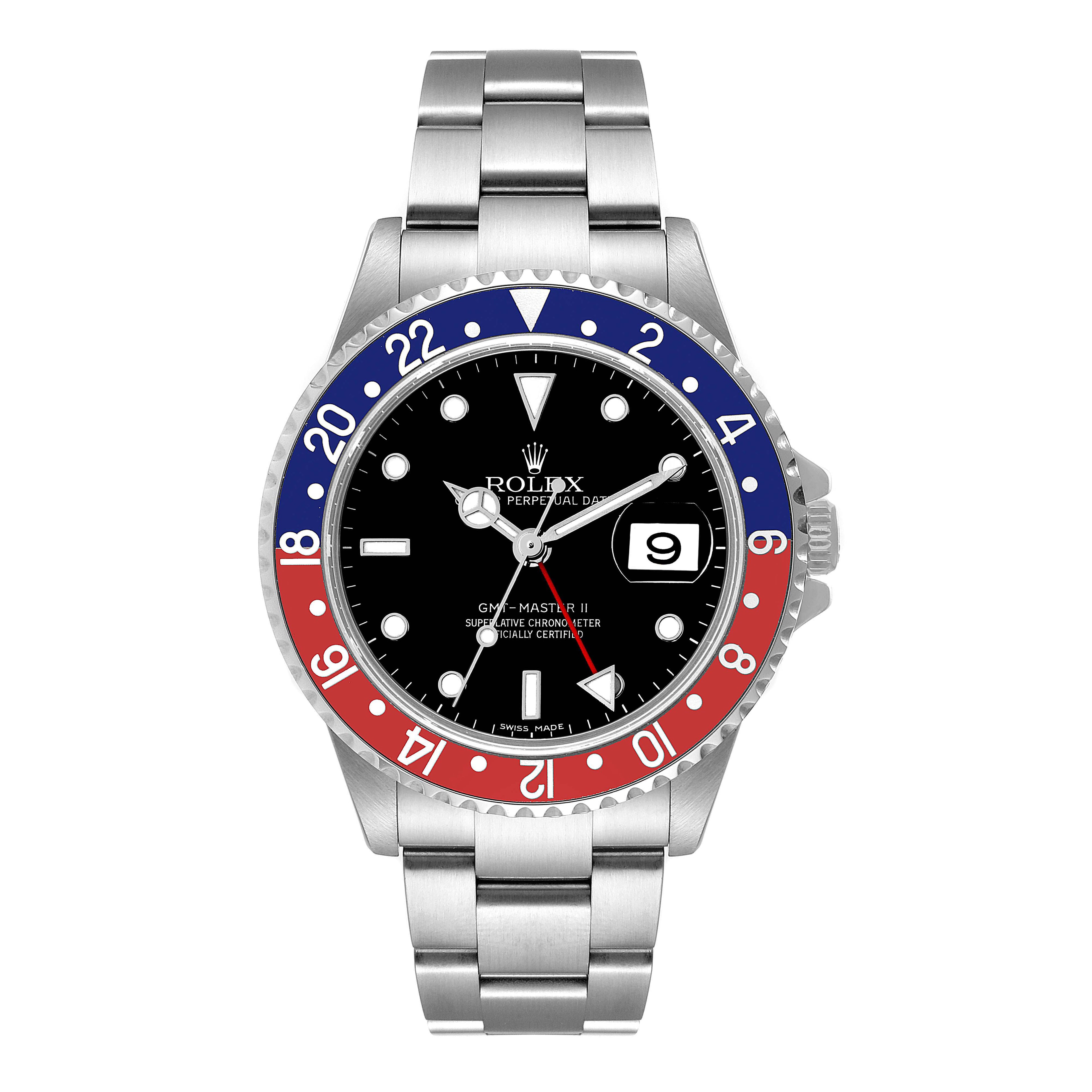 Rolex GMT Master II Error Dial Pepsi Bezel Steel Mens Watch 16710 Box Papers