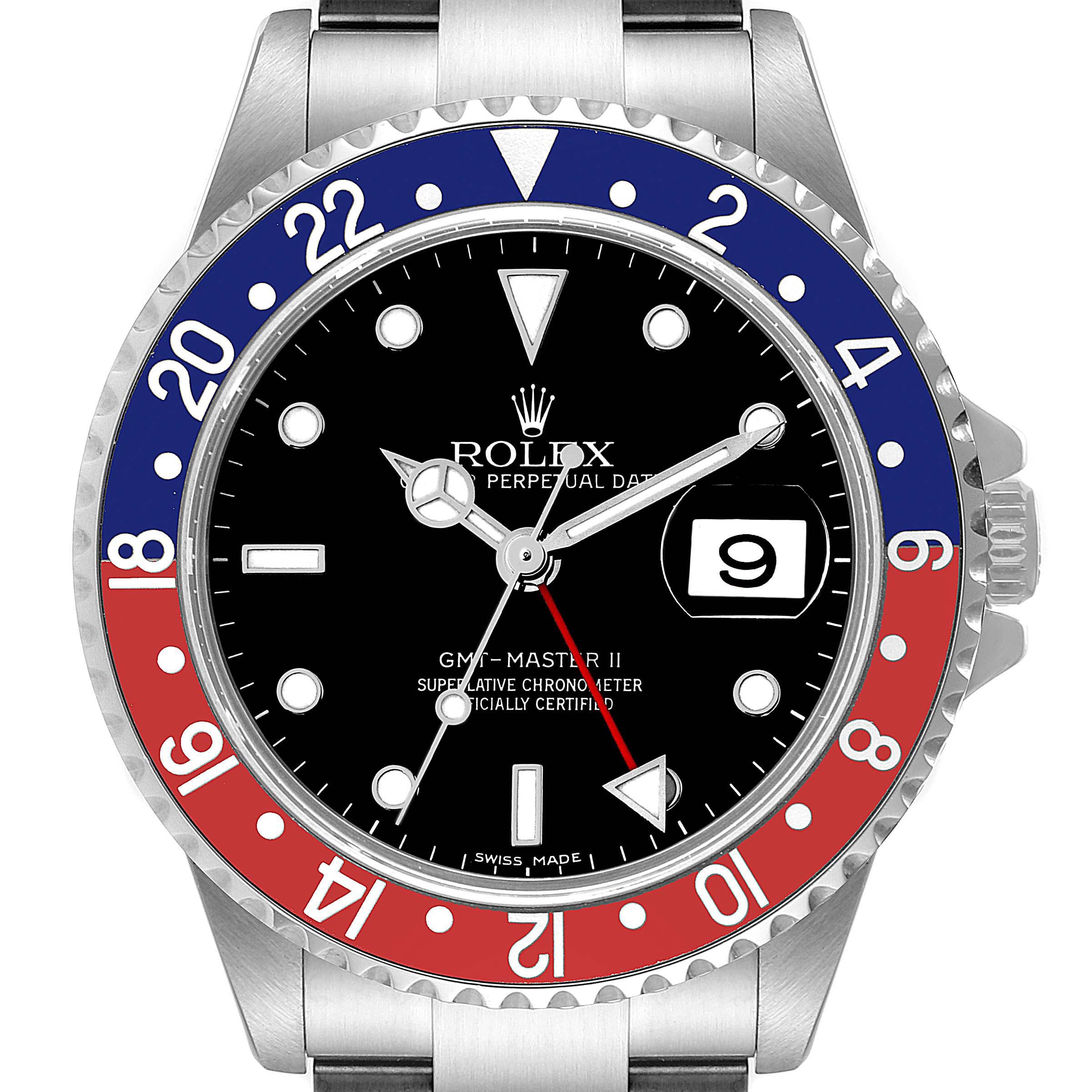 Rolex GMT Master II Error Dial Pepsi Bezel Steel Mens Watch 16710 Box Papers