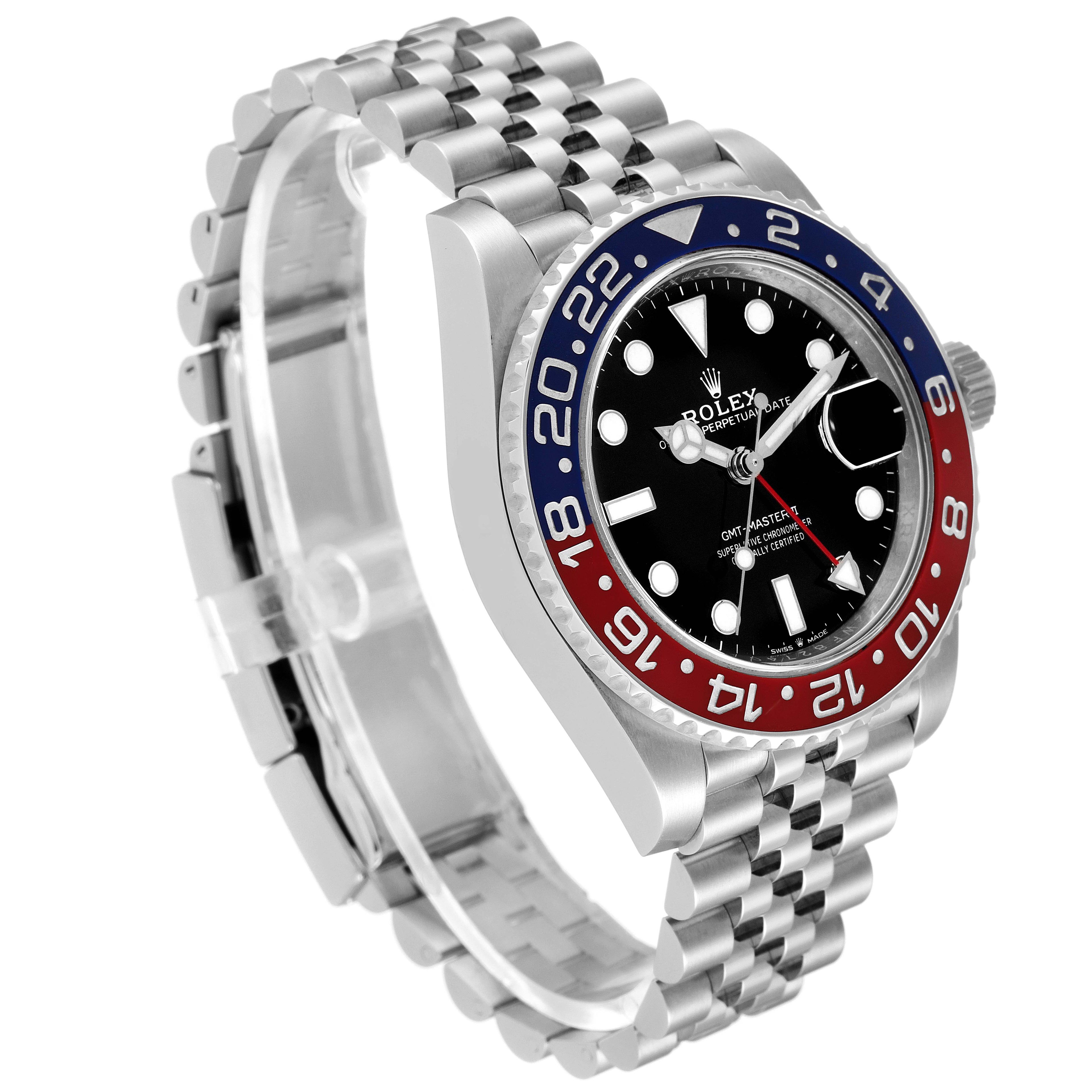 Rolex GMT Master II Pepsi Bezel Jubilee Steel Mens Watch 126710 BLRO Box Card