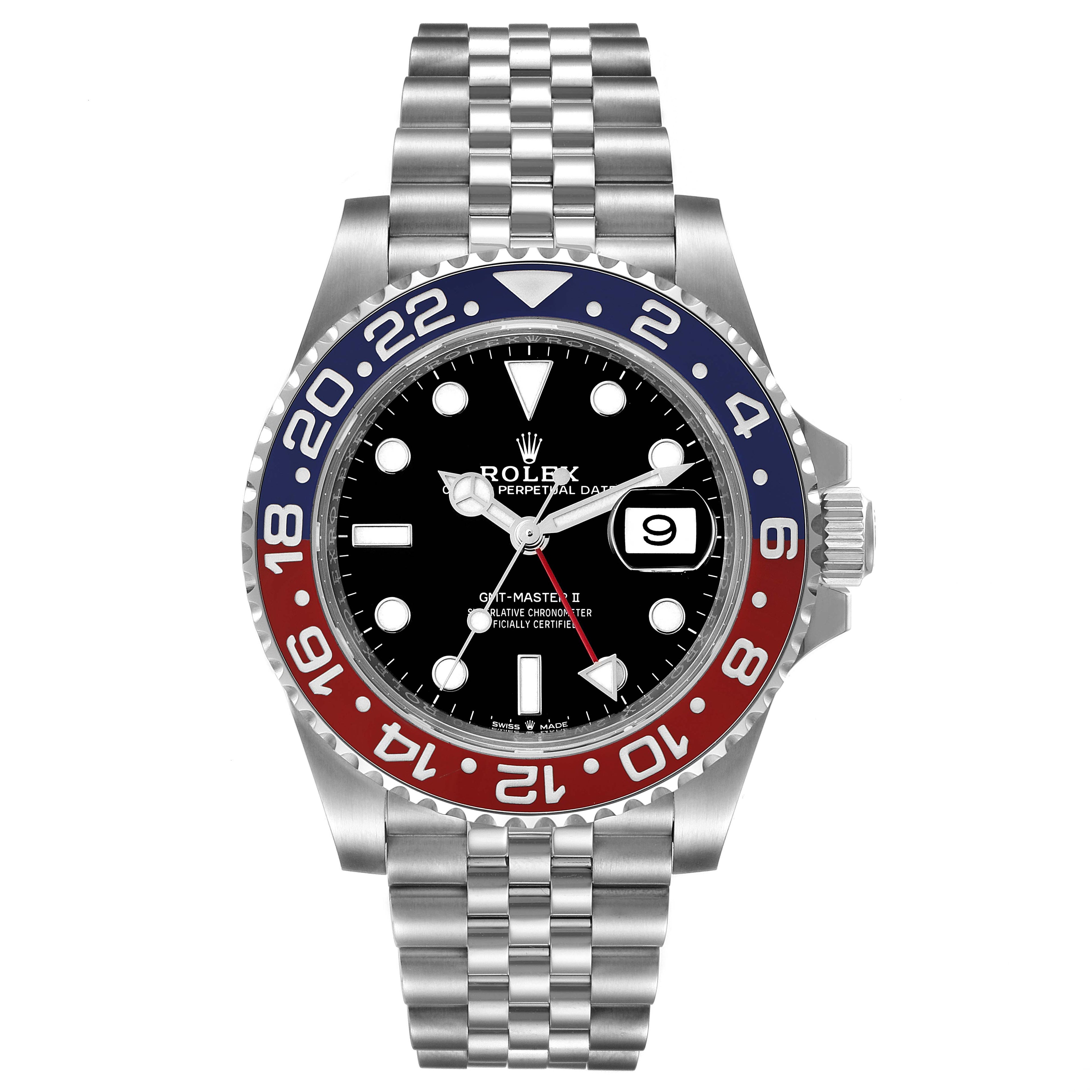 Rolex GMT Master II Pepsi Bezel Jubilee Steel Mens Watch 126710 BLRO Box Card
