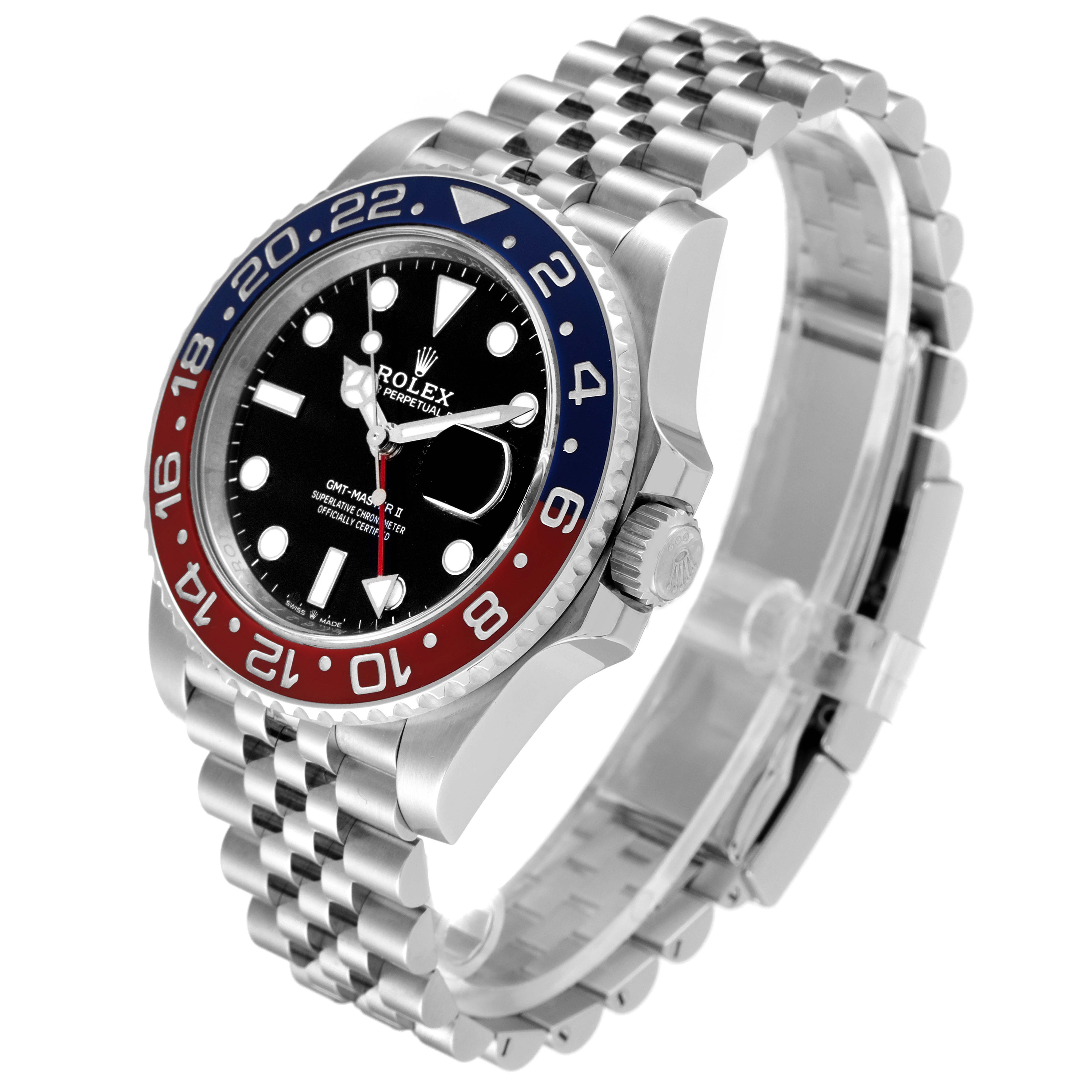 Rolex GMT Master II Pepsi Bezel Jubilee Steel Mens Watch 126710 BLRO Box Card