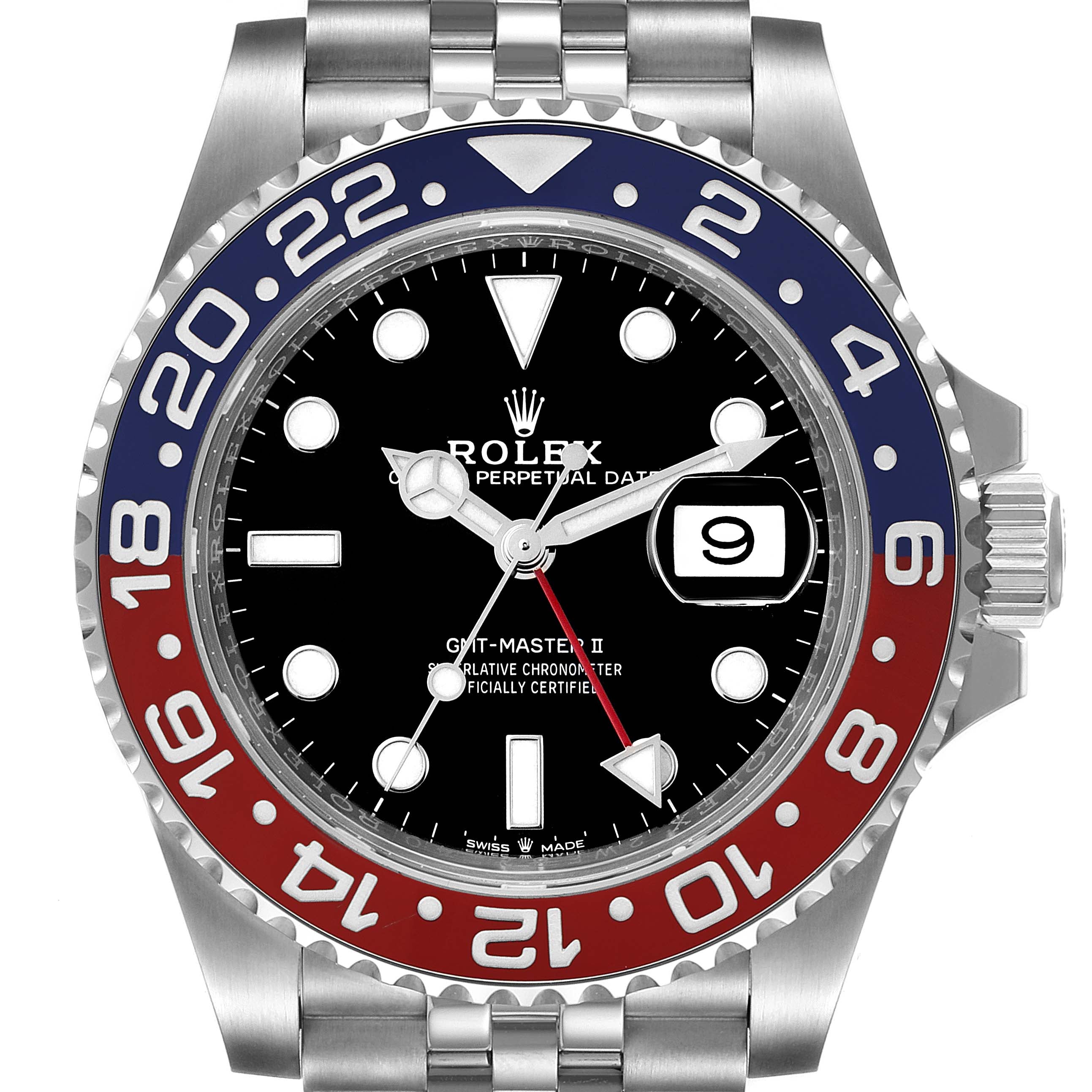 Rolex GMT Master II Pepsi Bezel Jubilee Steel Mens Watch 126710 BLRO Box Card
