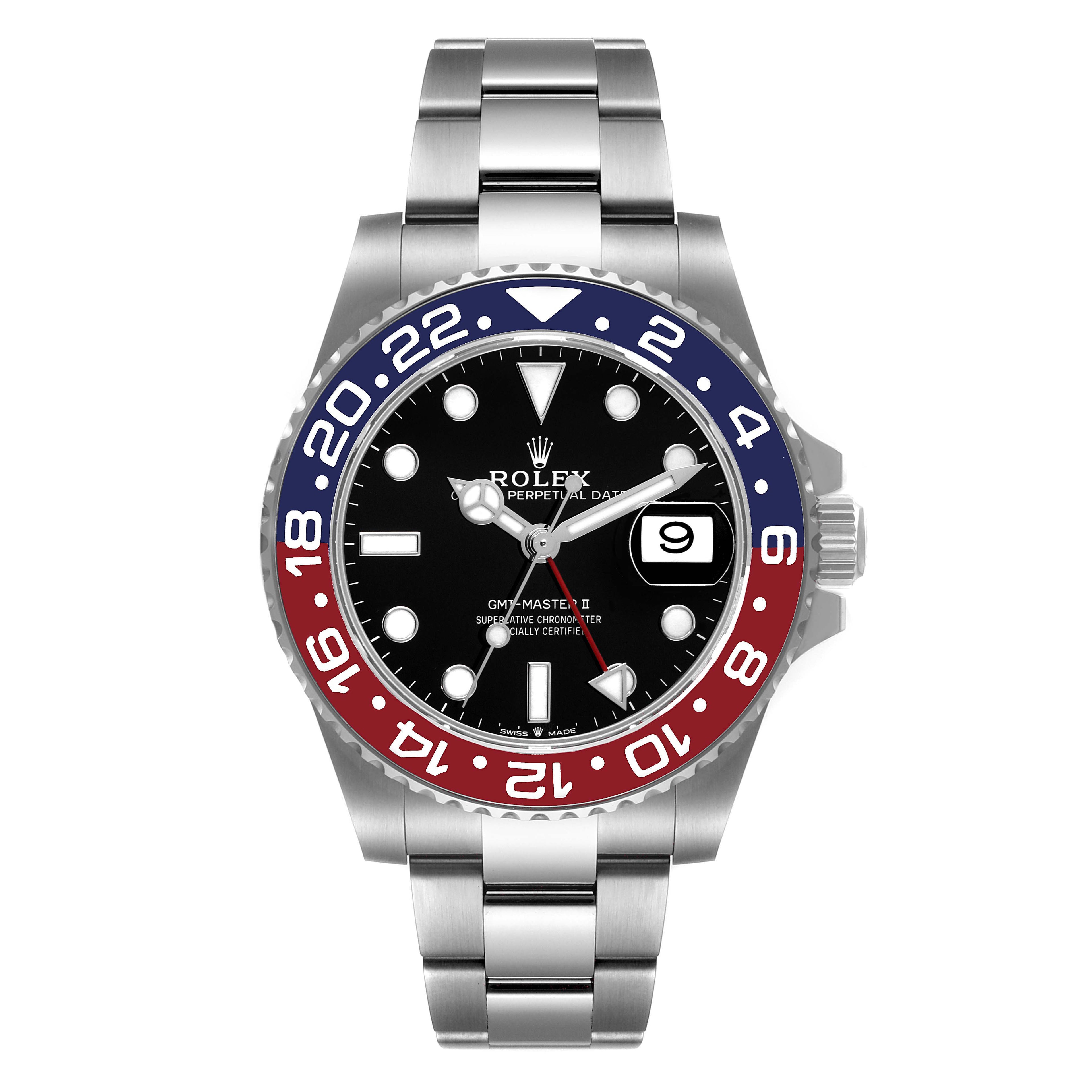 Rolex GMT Master II Pepsi Bezel Oyster Steel Mens Watch 126710 BLRO Box Card