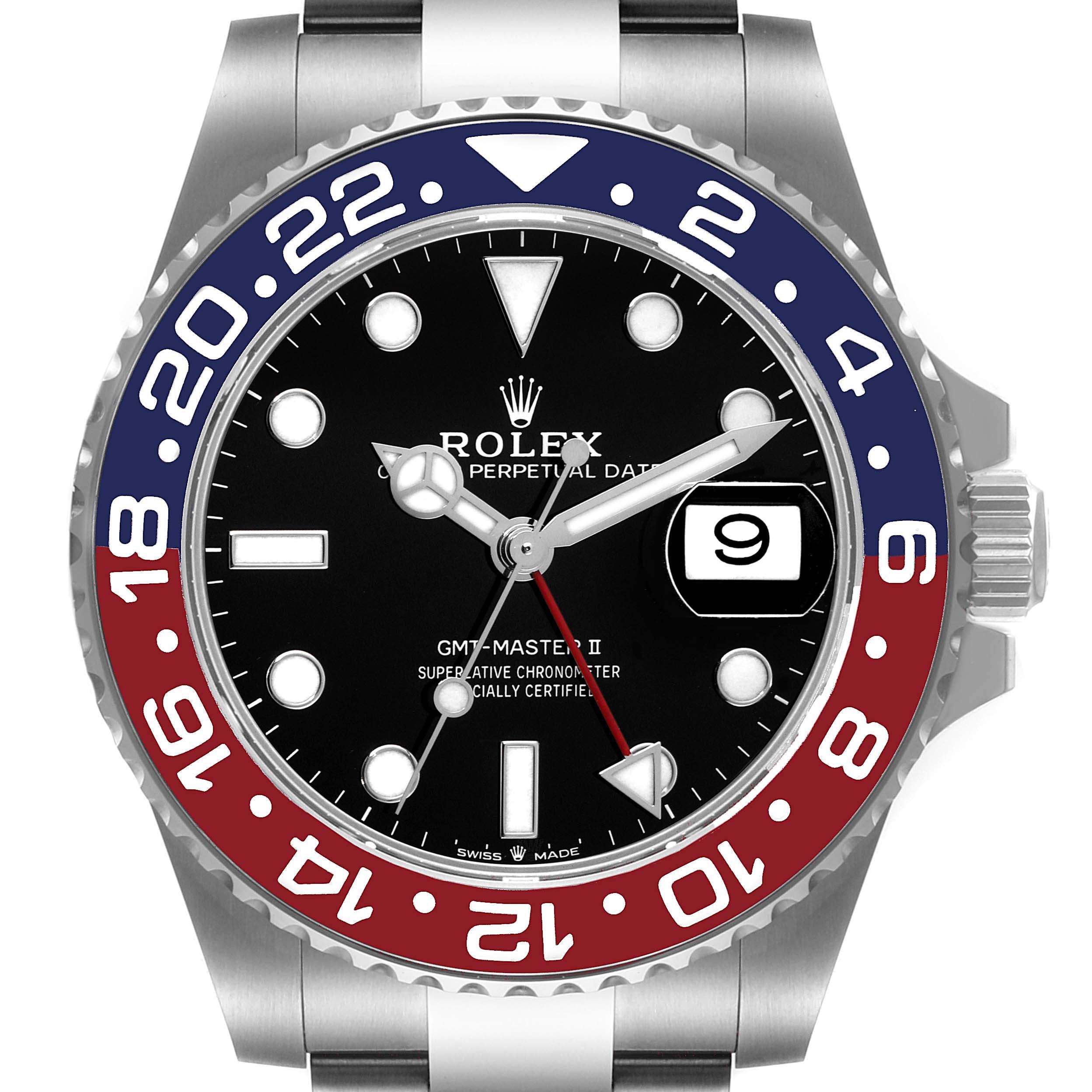 Rolex GMT Master II Pepsi Bezel Oyster Steel Mens Watch 126710 BLRO Box Card