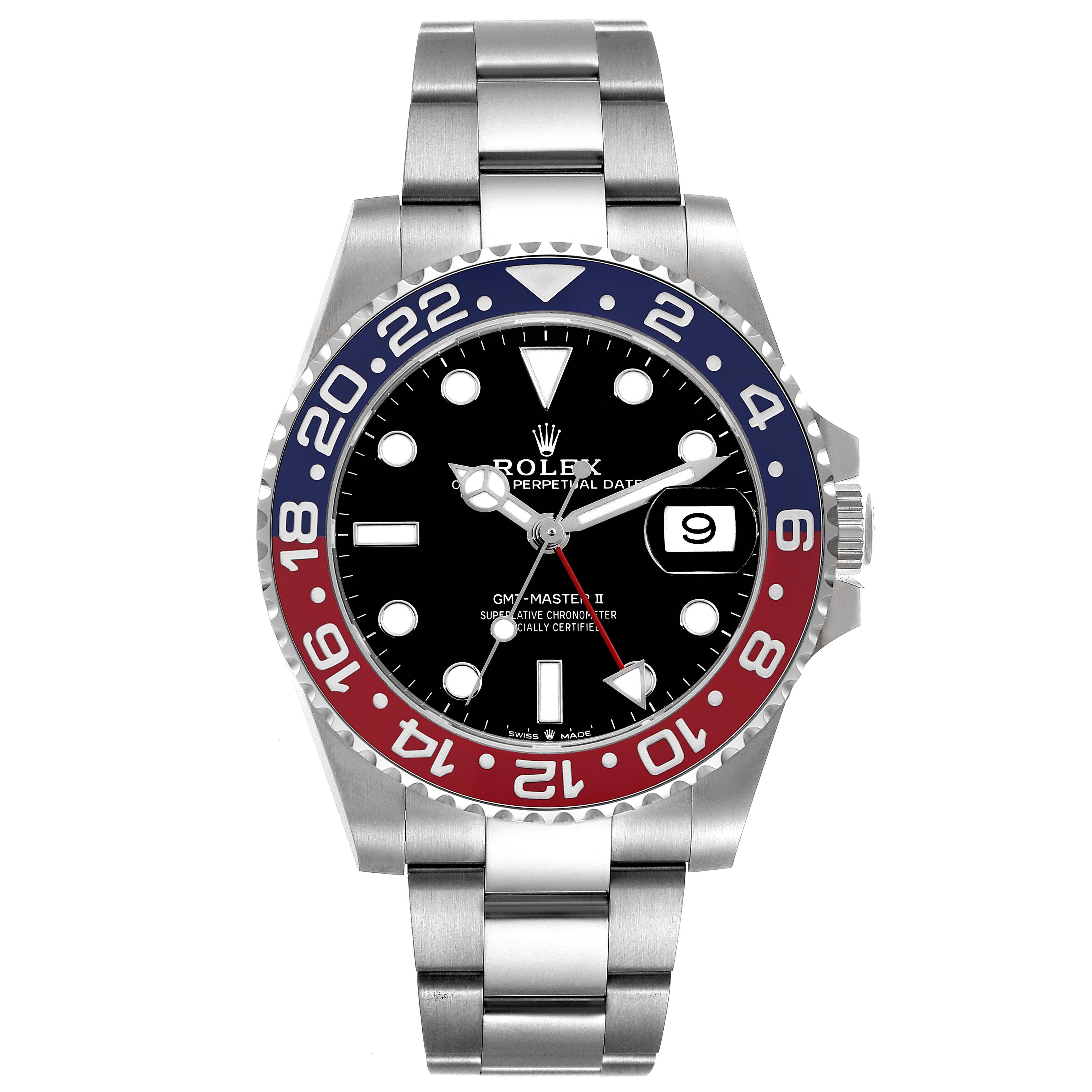 Rolex GMT Master II Pepsi Bezel Oyster Steel Mens Watch 126710 Box Card