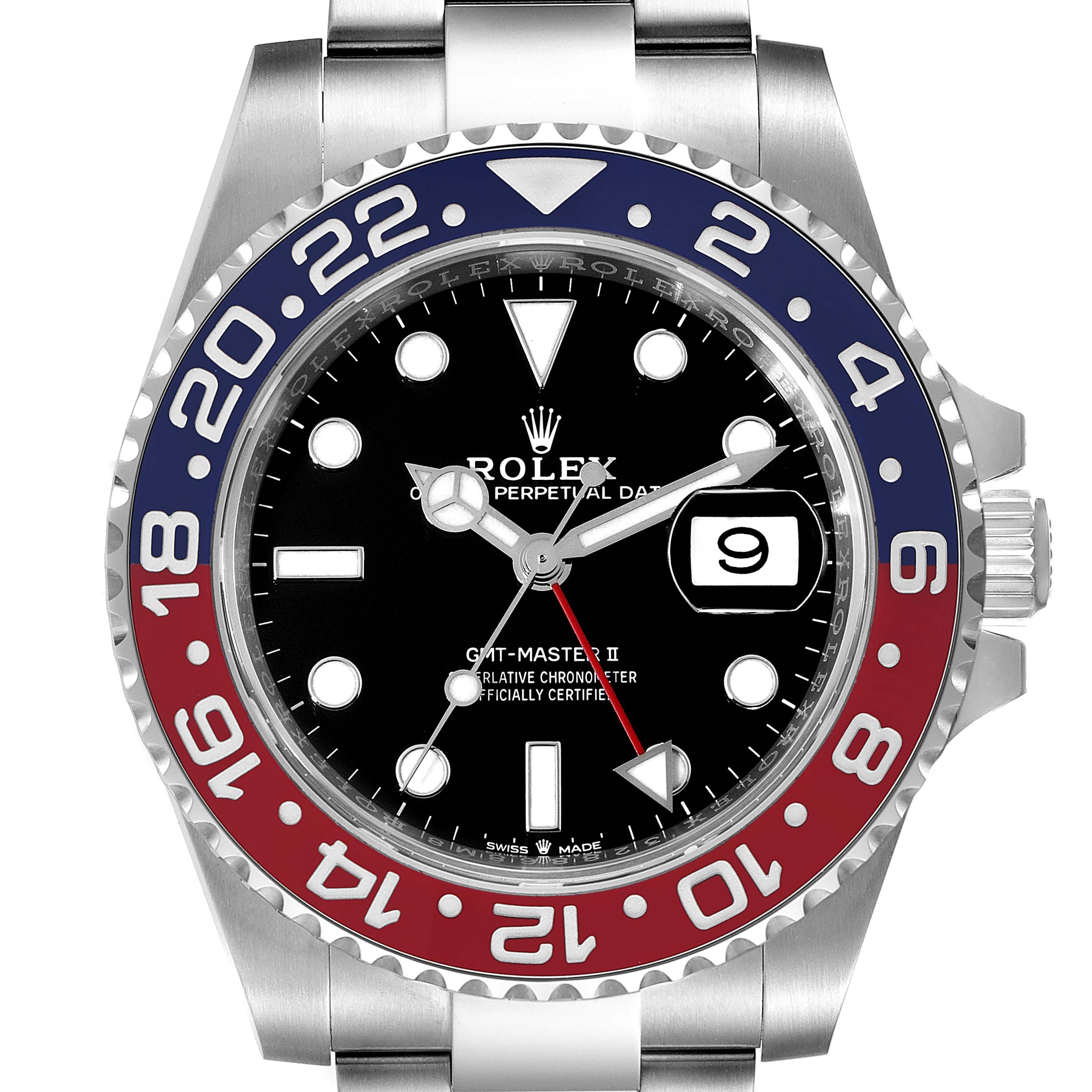 Rolex GMT Master II Pepsi Bezel Oyster Steel Mens Watch 126710BLRO Unworn