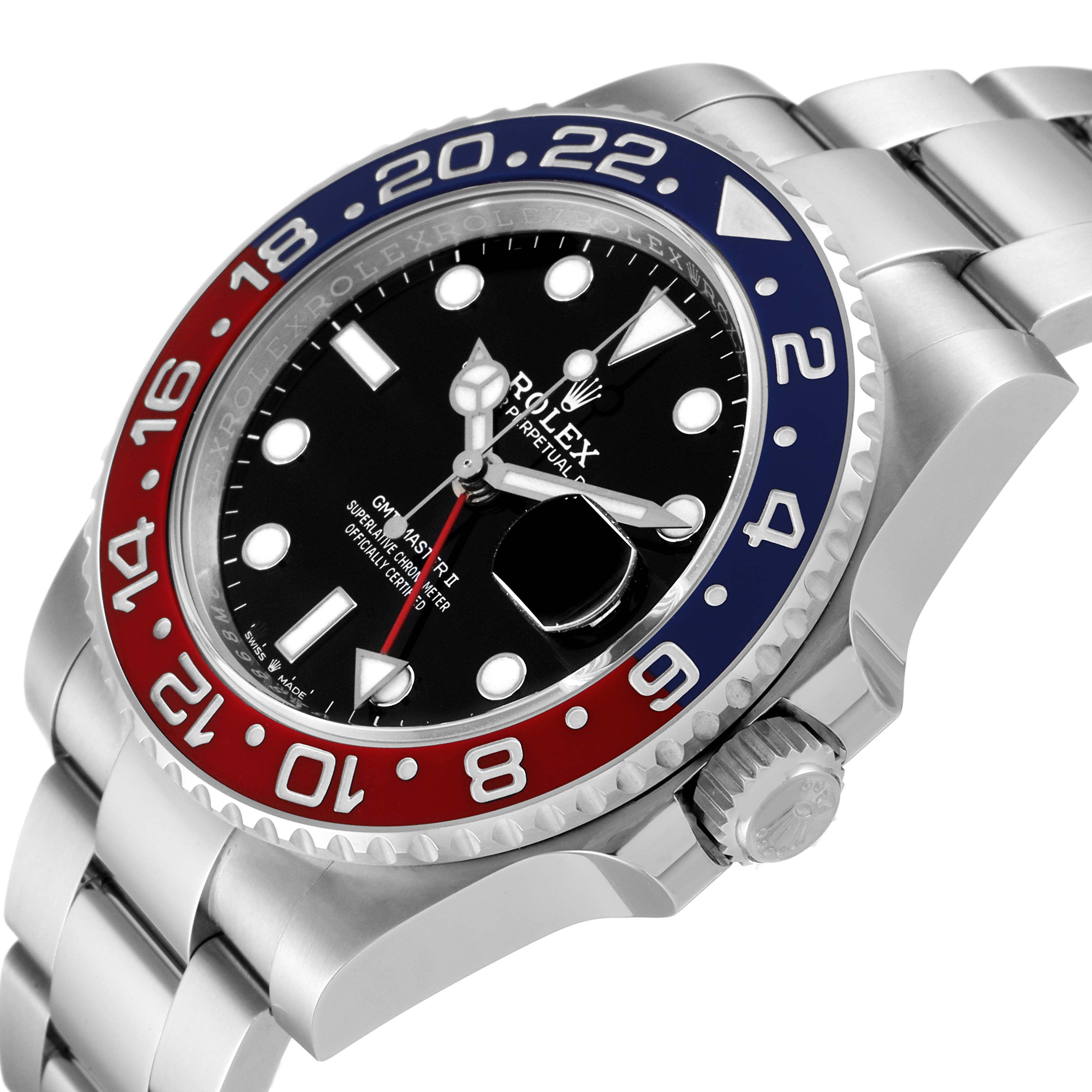 Rolex GMT Master II Pepsi Bezel Oyster Steel Mens Watch 126710BLRO Unworn
