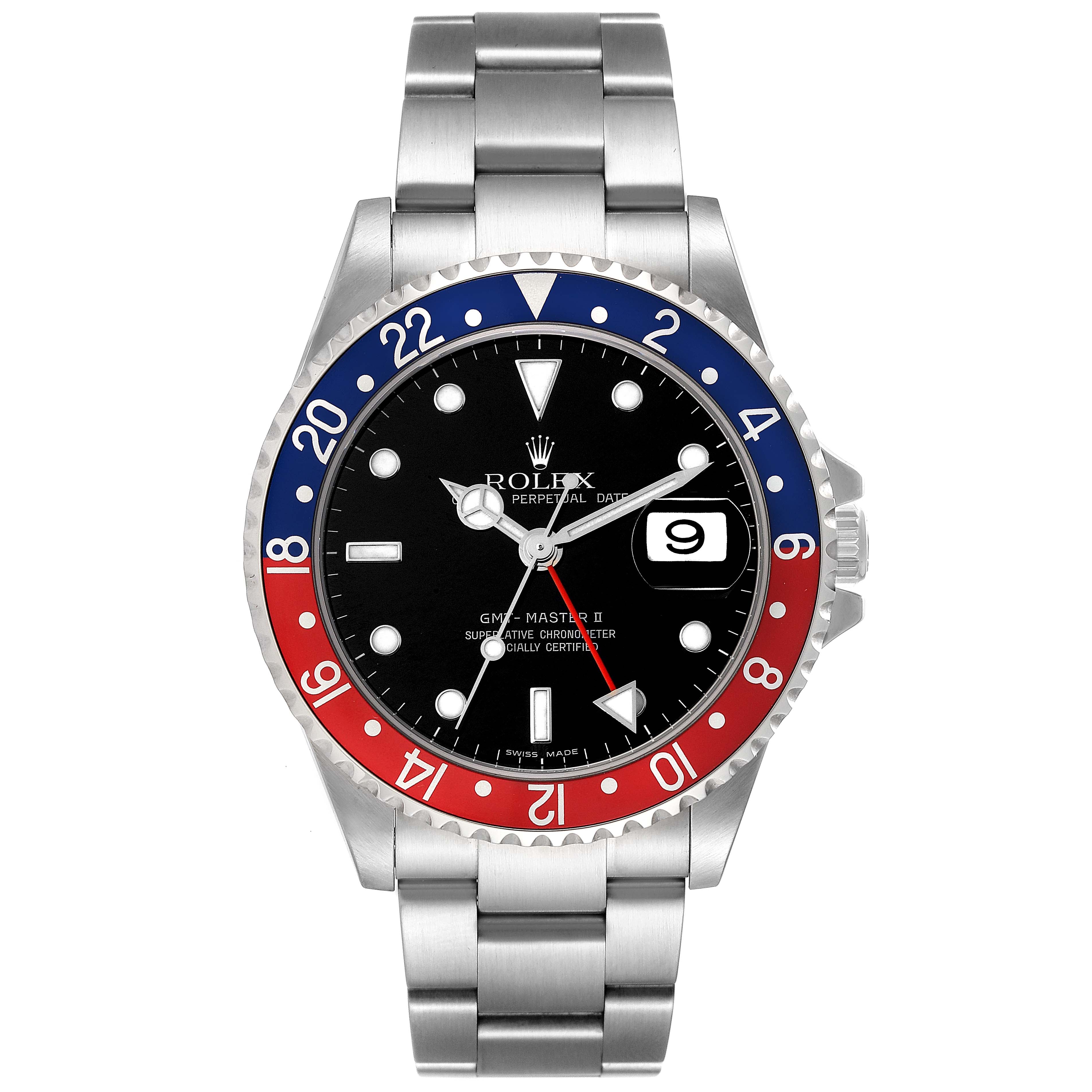 Rolex GMT Master II Pepsi Bezel Steel Mens Watch 16710 Box Card