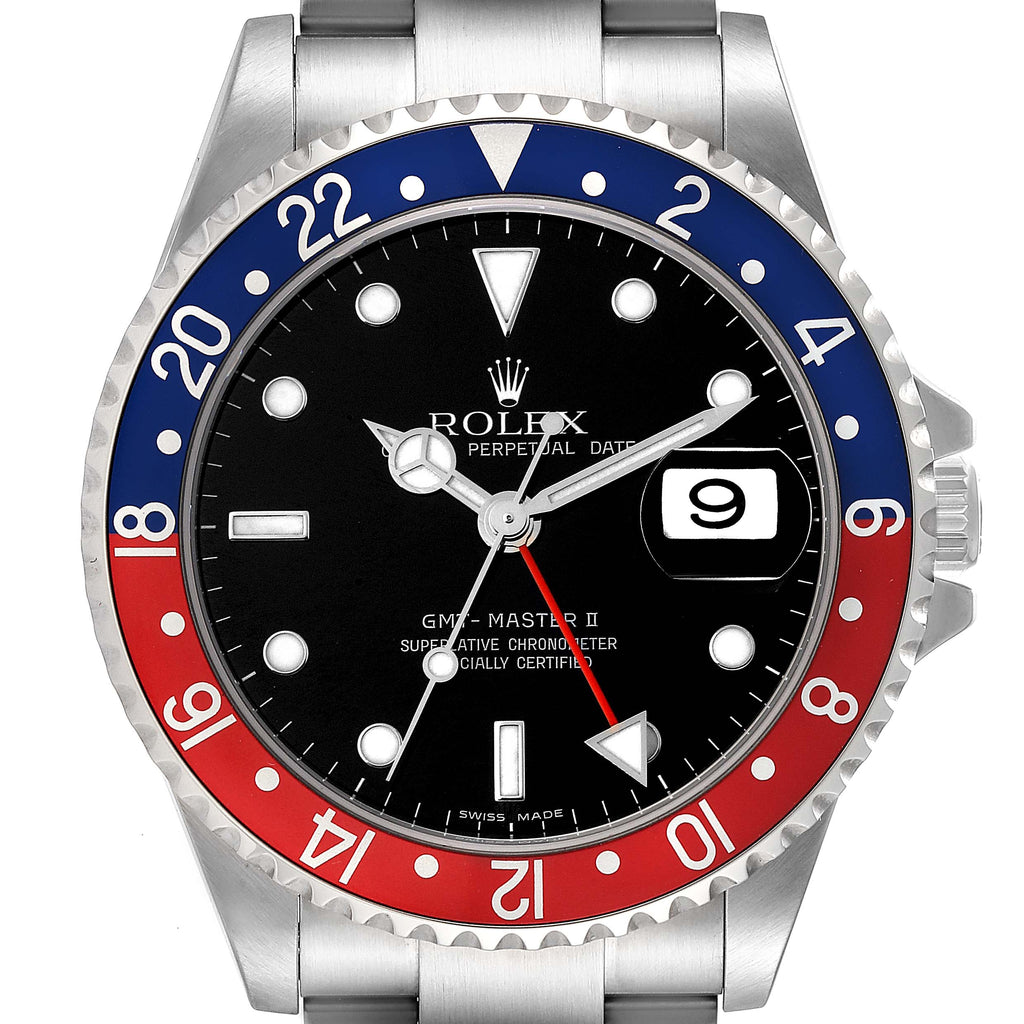 Rolex GMT Master II Pepsi Bezel Steel Mens Watch 16710 Box Card