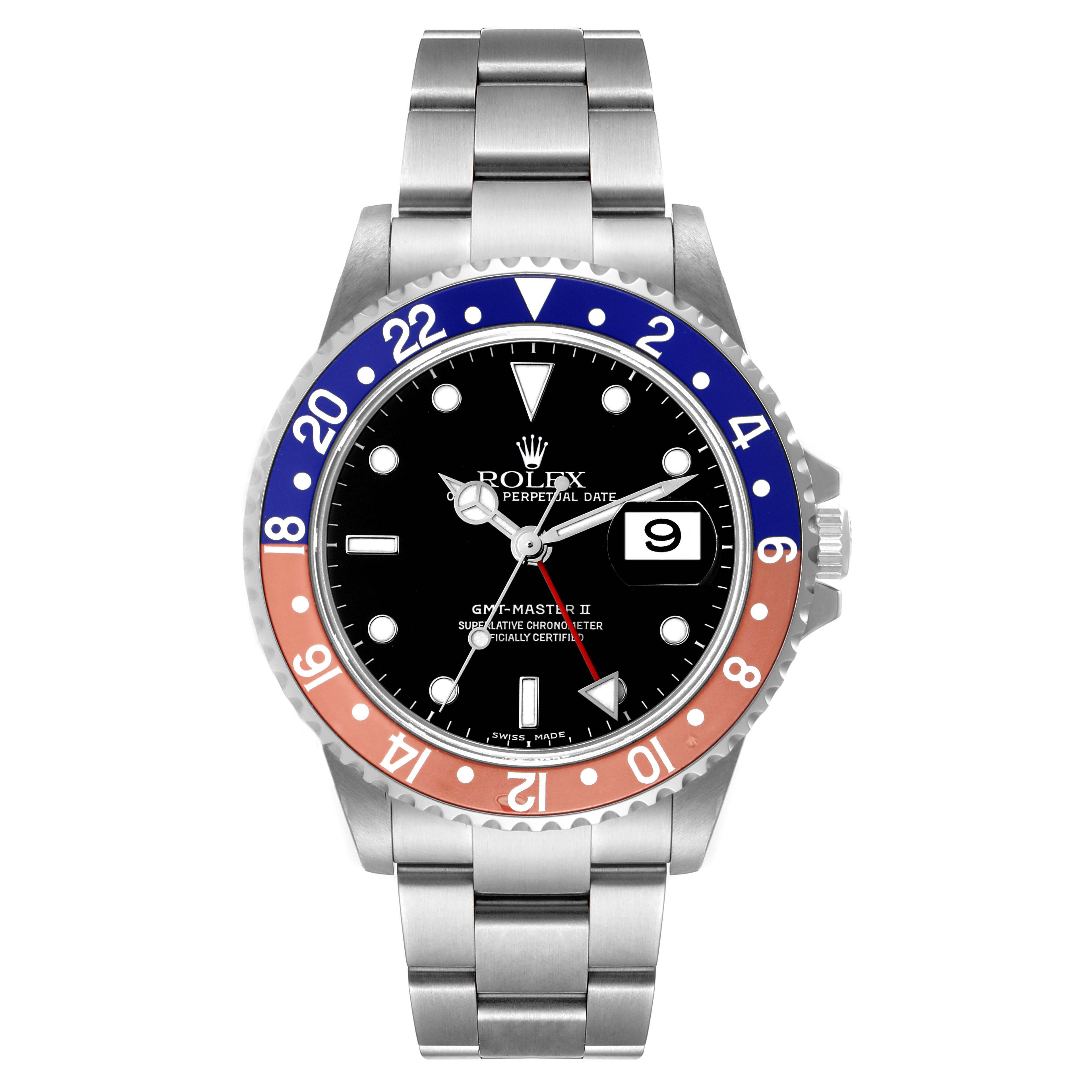 Rolex GMT Master II Pepsi Bezel Steel Mens Watch 16710 Box Papers