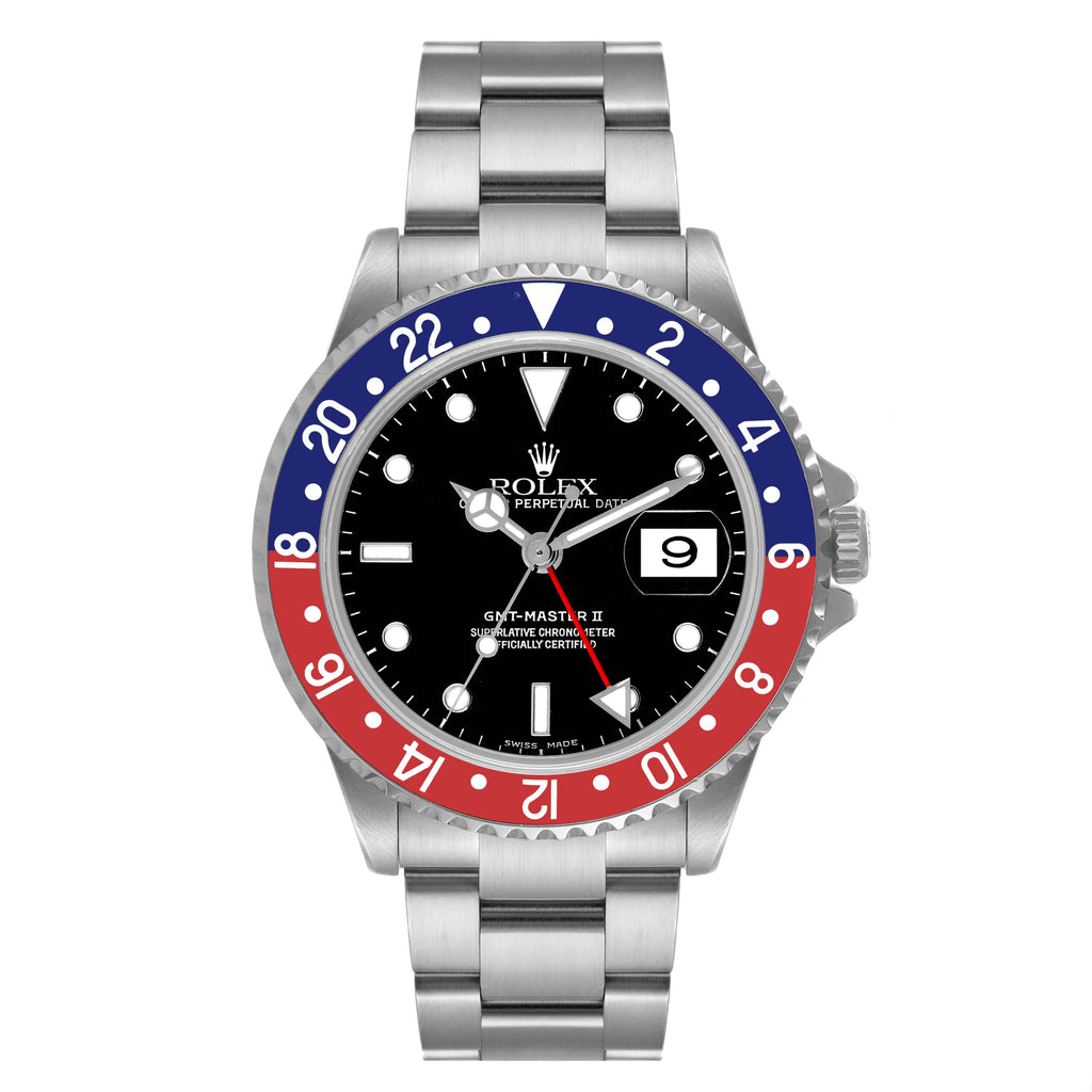 Rolex GMT Master II Pepsi Bezel Steel Mens Watch 16710 Box Papers Service Card