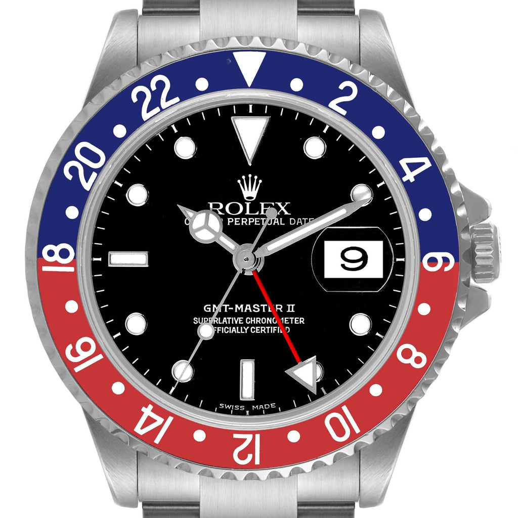 Rolex GMT Master II Pepsi Bezel Steel Mens Watch 16710 Box Papers Service Card