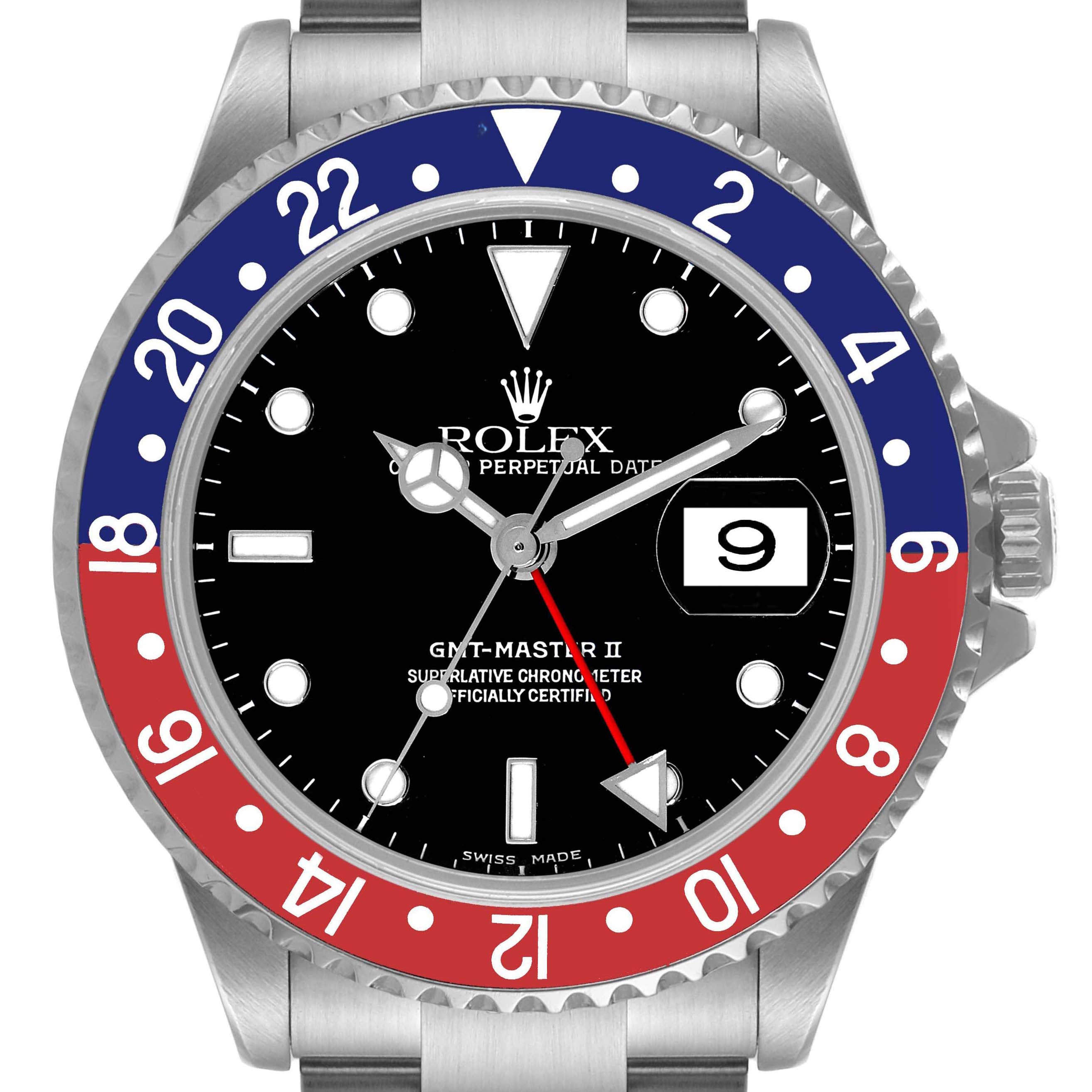 Rolex GMT Master II Pepsi Bezel Steel Mens Watch 16710 Box Papers Service Card