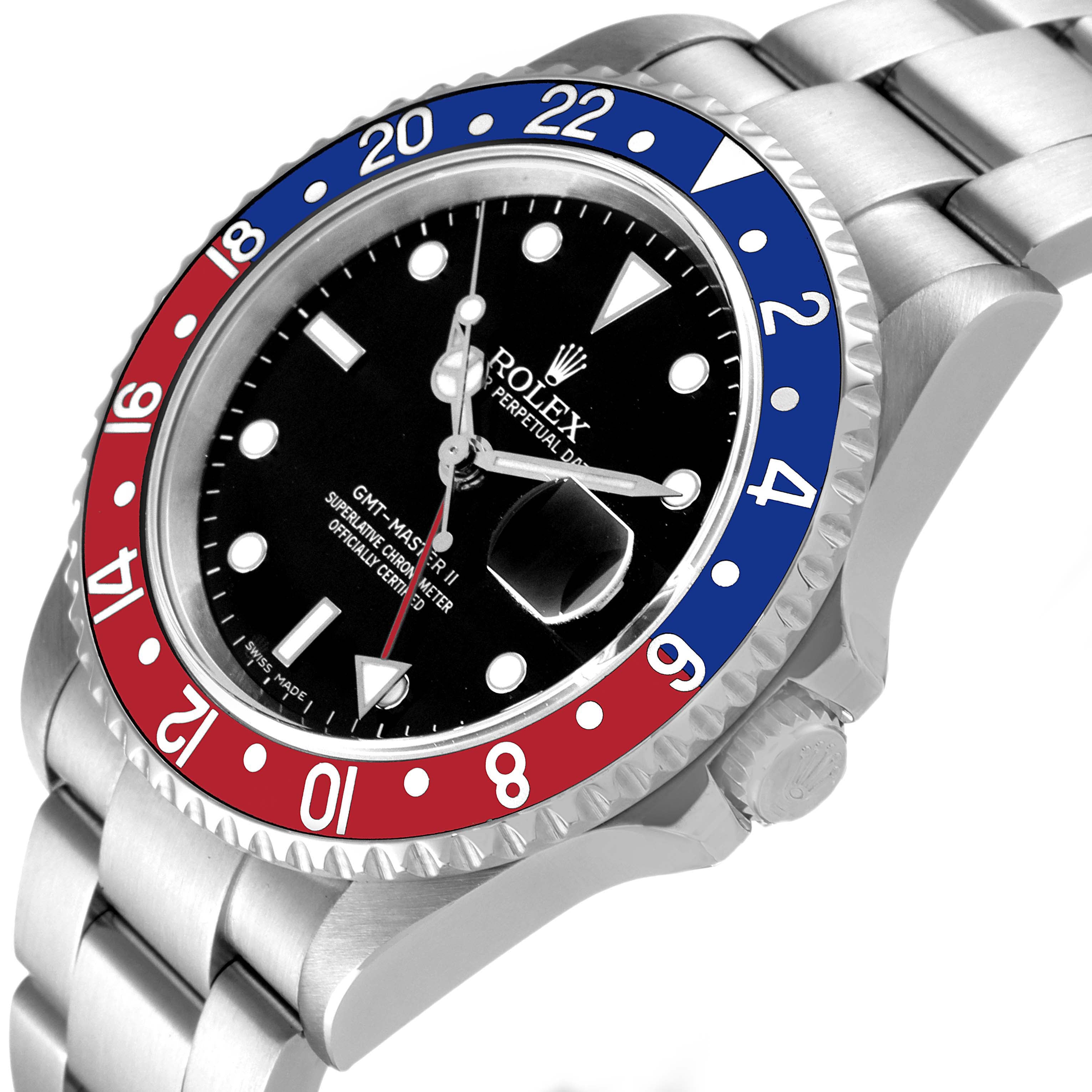 Rolex GMT Master II Pepsi Red Blue Bezel Parachrom Hairspring 3186 Steel Mens Watch 16710