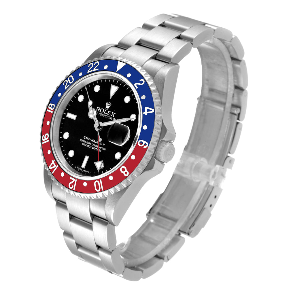 Rolex GMT Master II Pepsi Red Blue Bezel Parachrom Hairspring 3186 Steel Mens Watch 16710