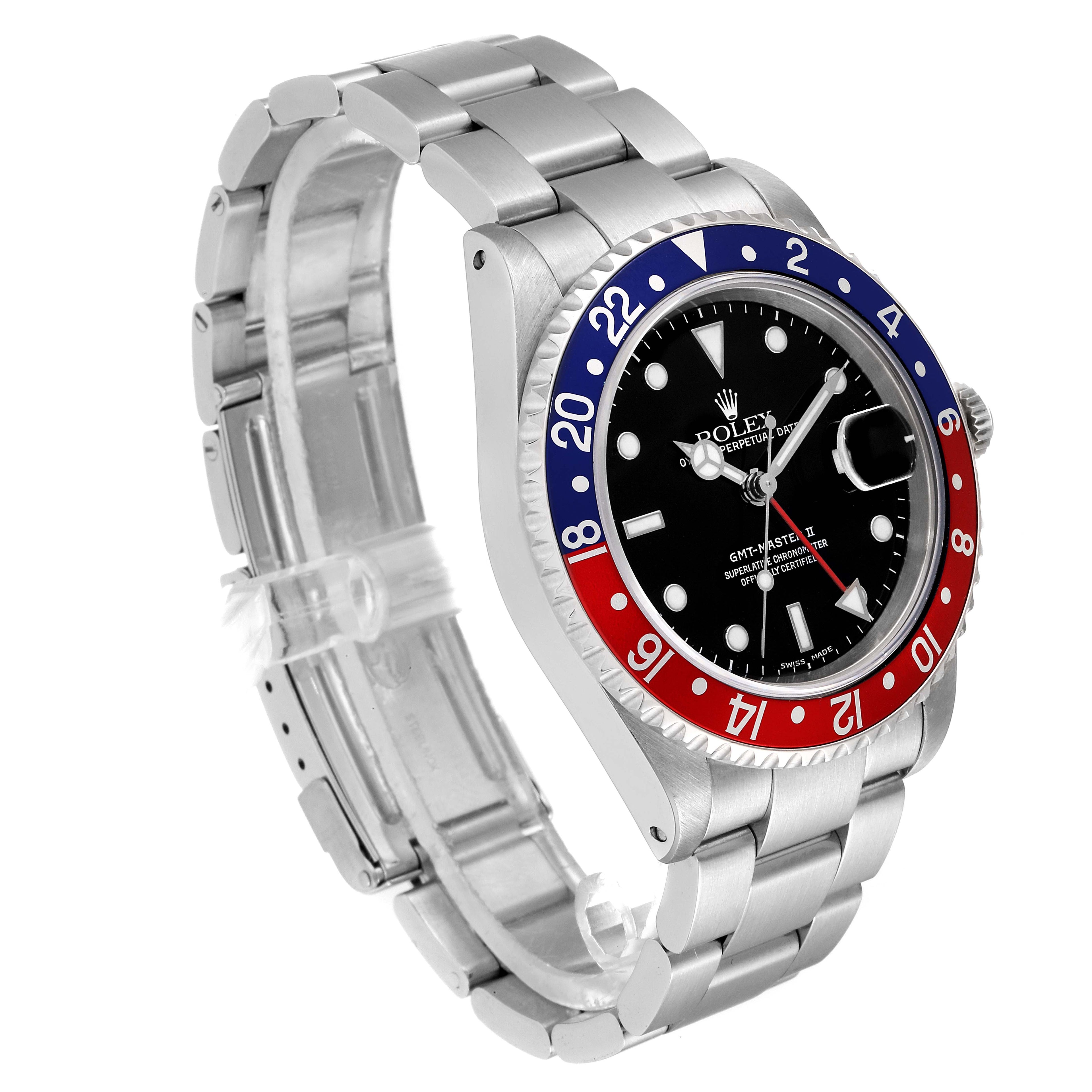Rolex GMT Master II Pepsi Red and Blue Bezel Steel Mens Watch 16710 Box Papers