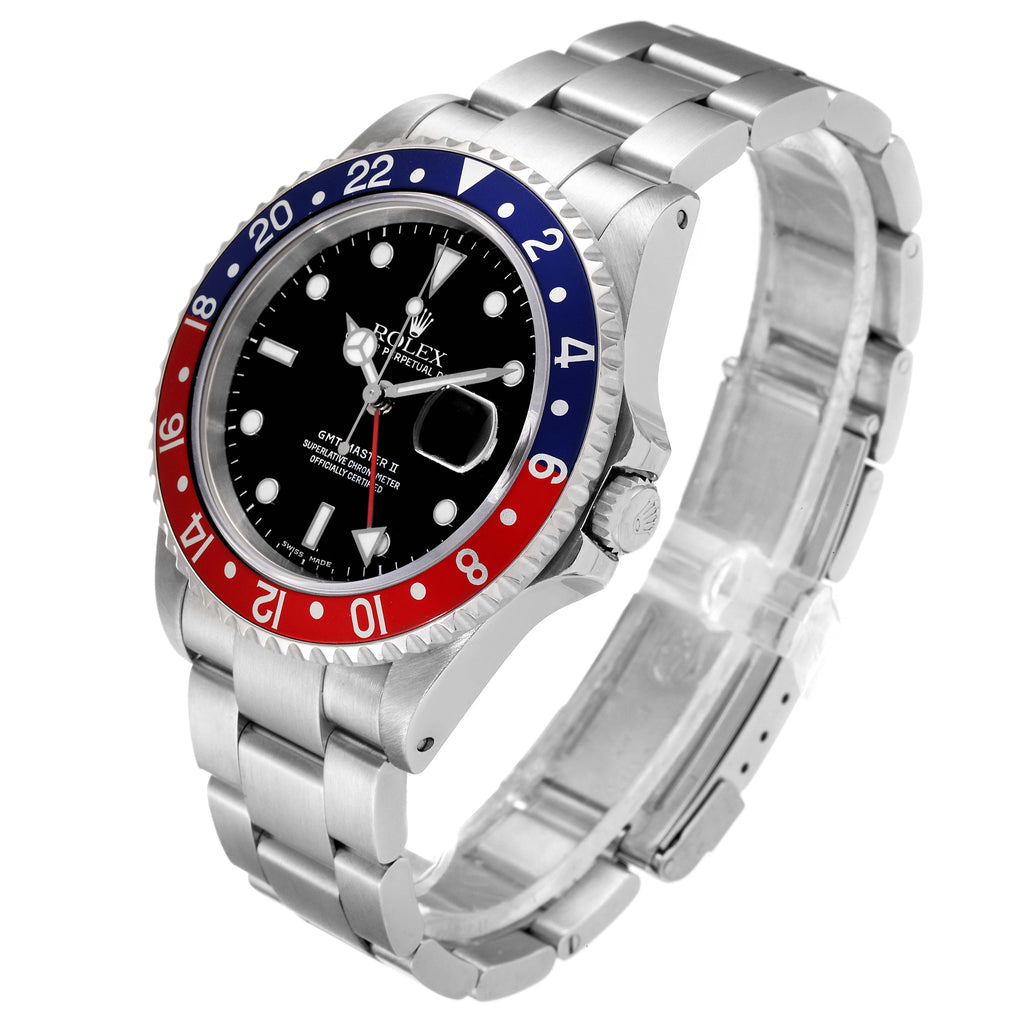 Rolex GMT Master II Pepsi Red and Blue Bezel Steel Mens Watch 16710 Box Papers