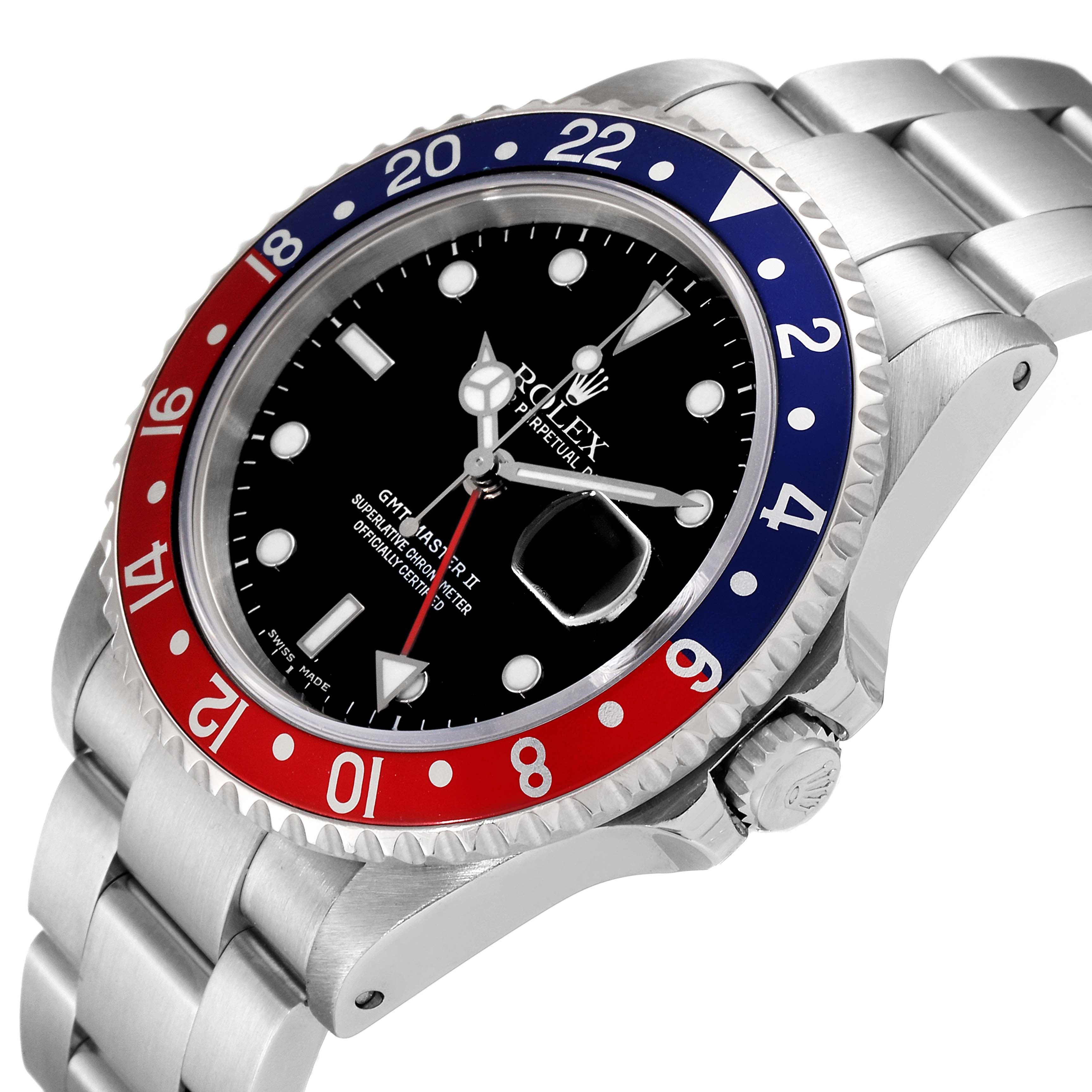 Rolex GMT Master II Pepsi Red and Blue Bezel Steel Mens Watch 16710 Box Papers