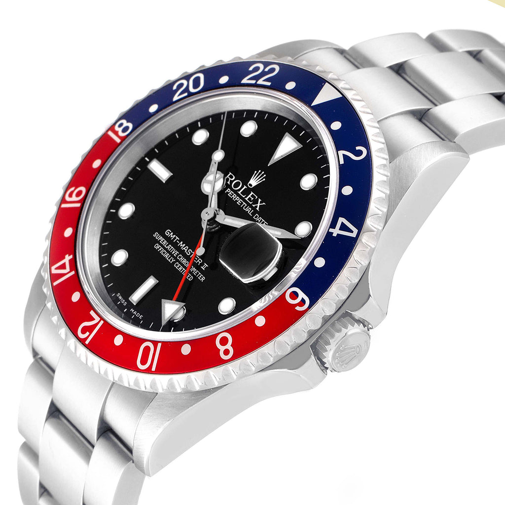 Rolex GMT Master II Pepsi Red and Blue Bezel Steel Watch 16710 Box Papers