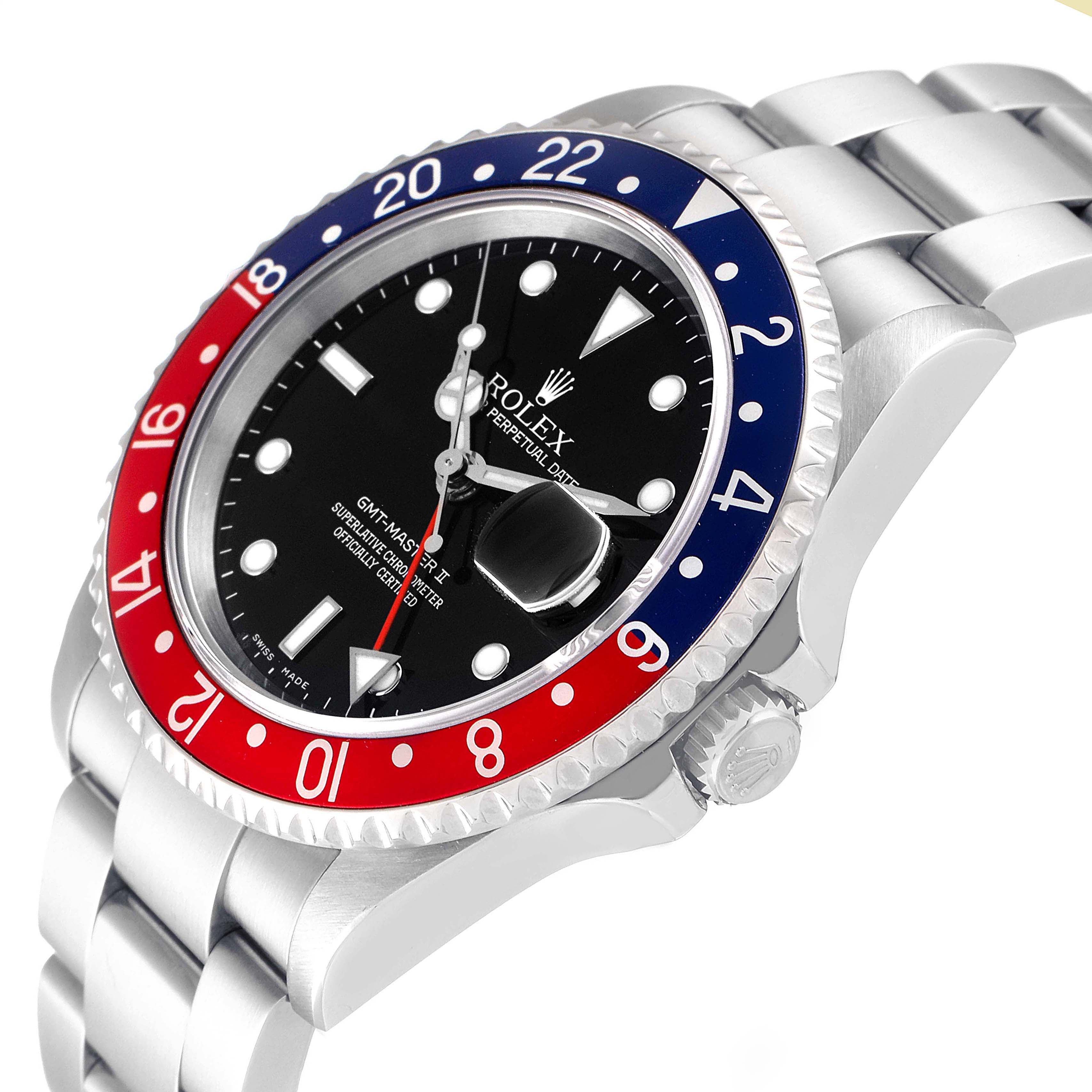 Rolex GMT Master II Pepsi Red and Blue Bezel Steel Watch 16710 Box Papers