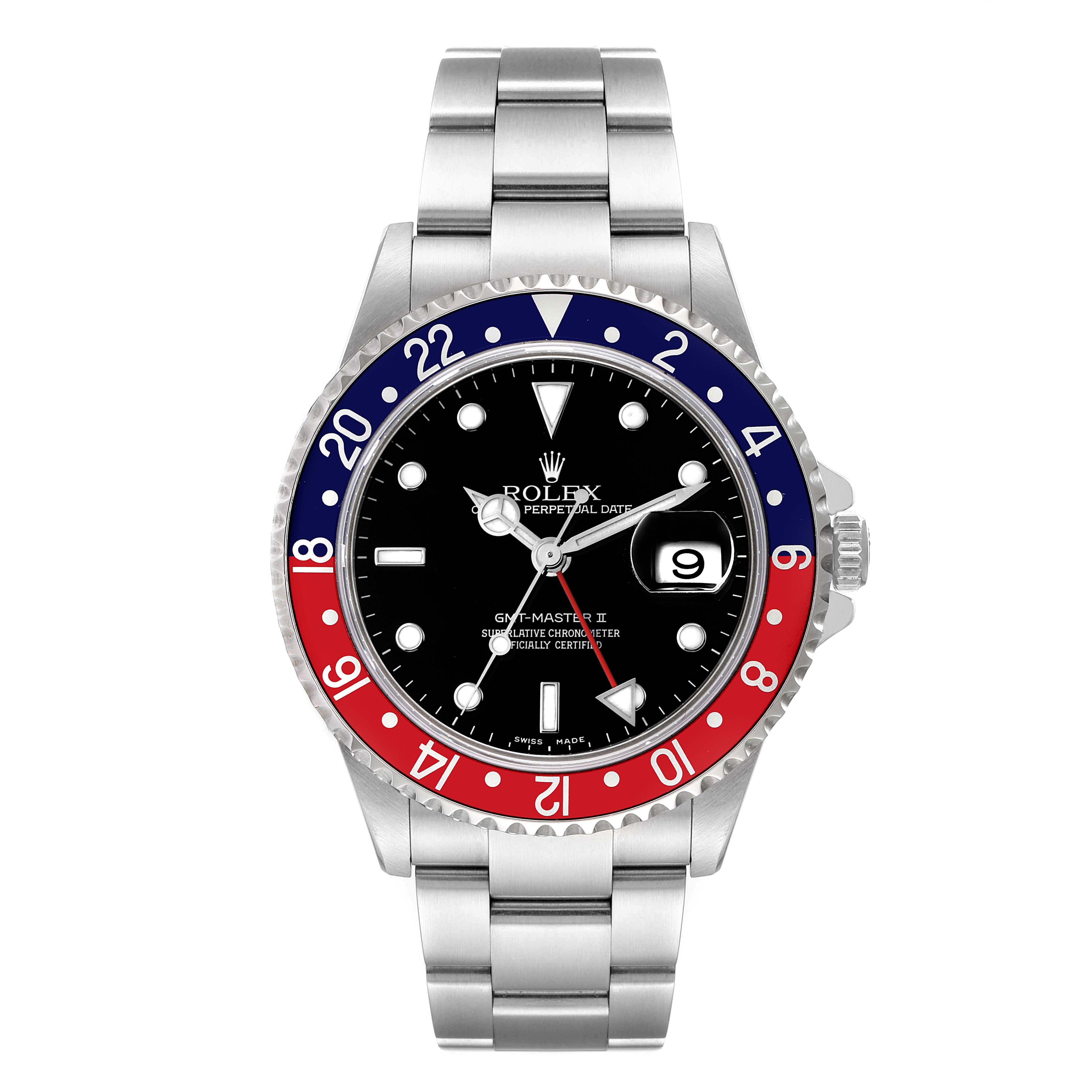 Rolex GMT Master II Pepsi Red and Blue Bezel Steel Watch 16710 Box Papers