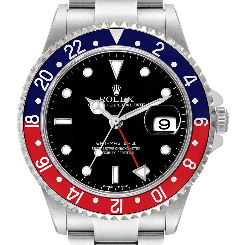 Rolex GMT Master II Pepsi Red and Blue Bezel Steel Watch 16710 Box Papers