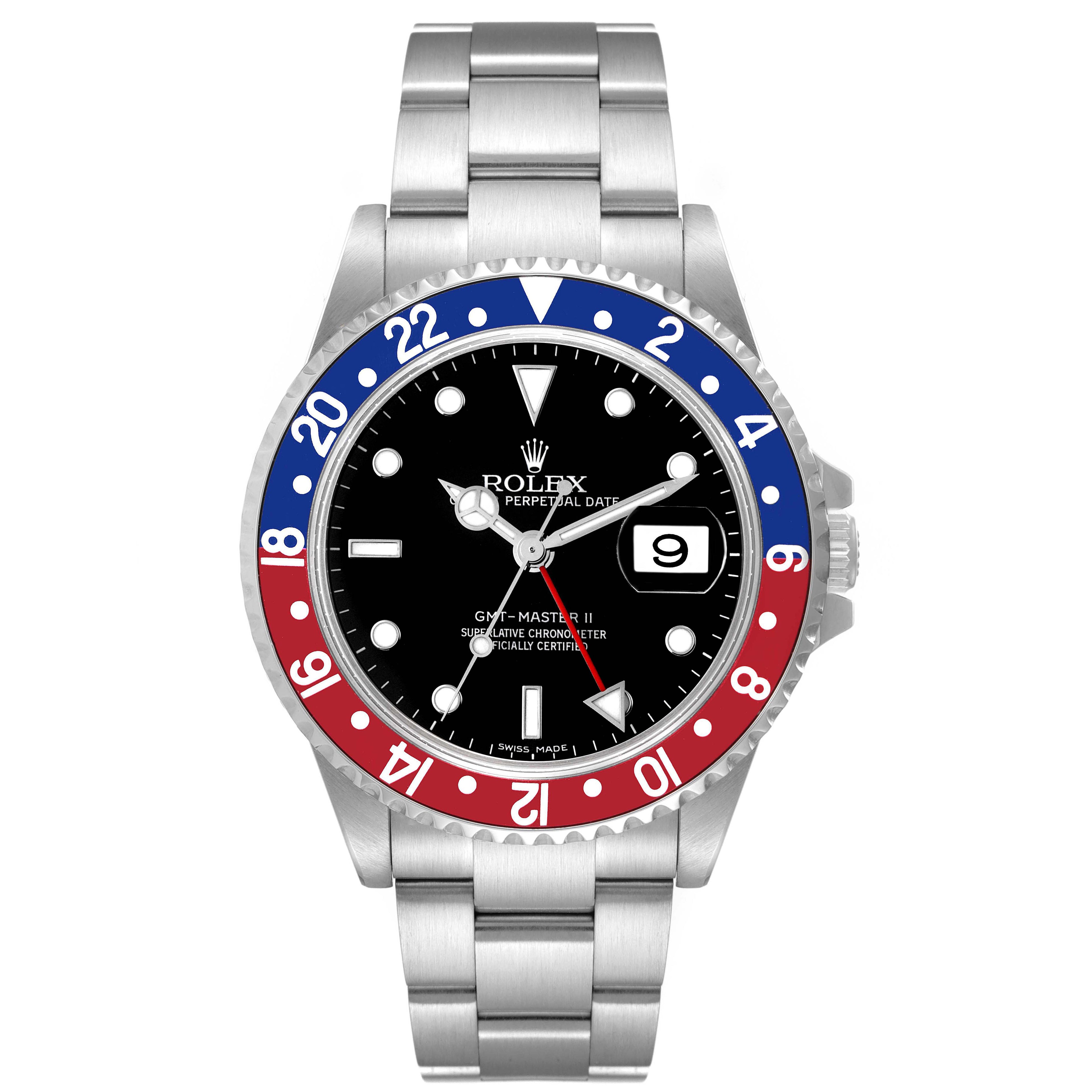 Rolex GMT Master II Pepsi Red Blue Bezel Parachrom Hairspring 3186 Steel Mens Watch 16710