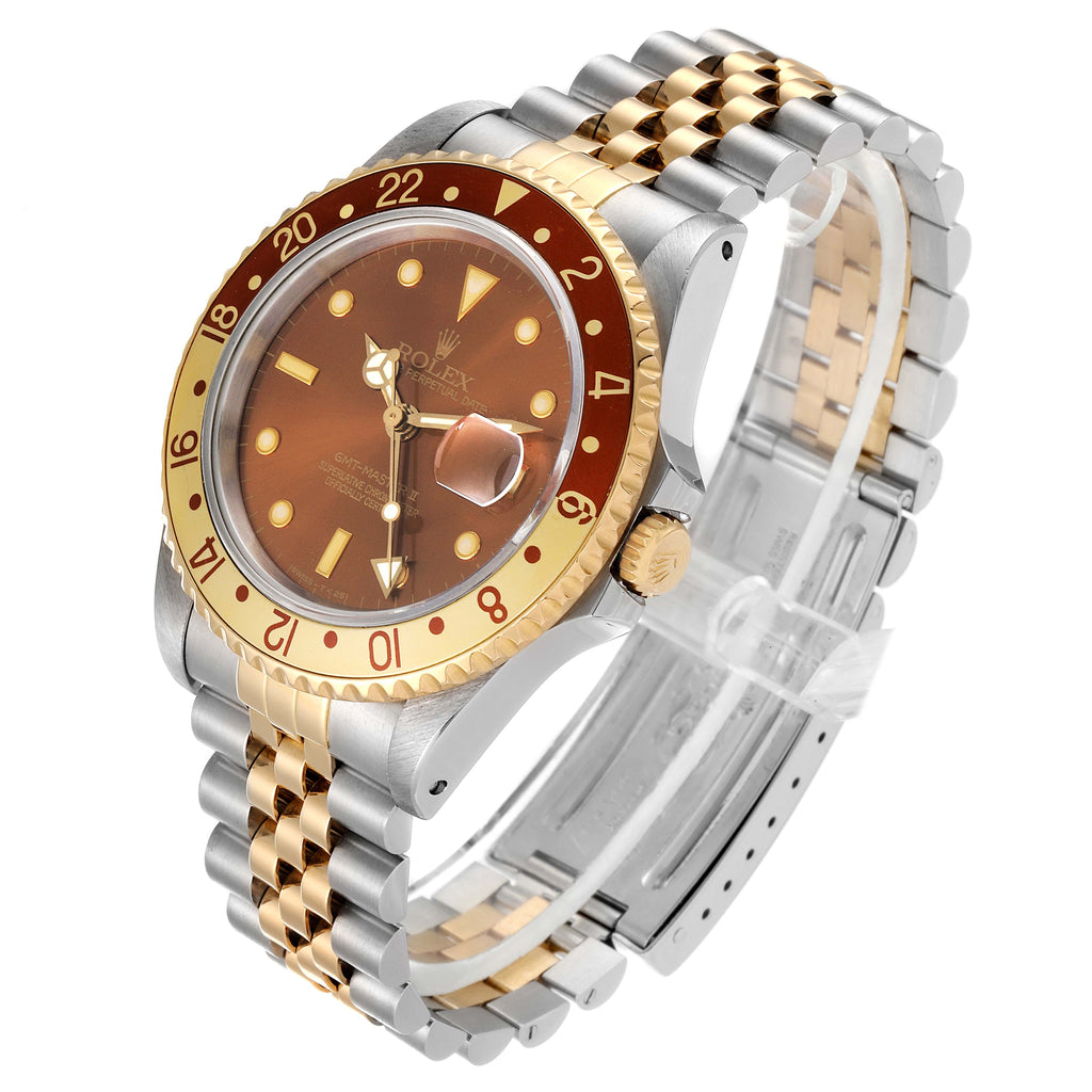 Rolex GMT Master II Rootbeer Yellow Gold Steel Mens Watch 16713