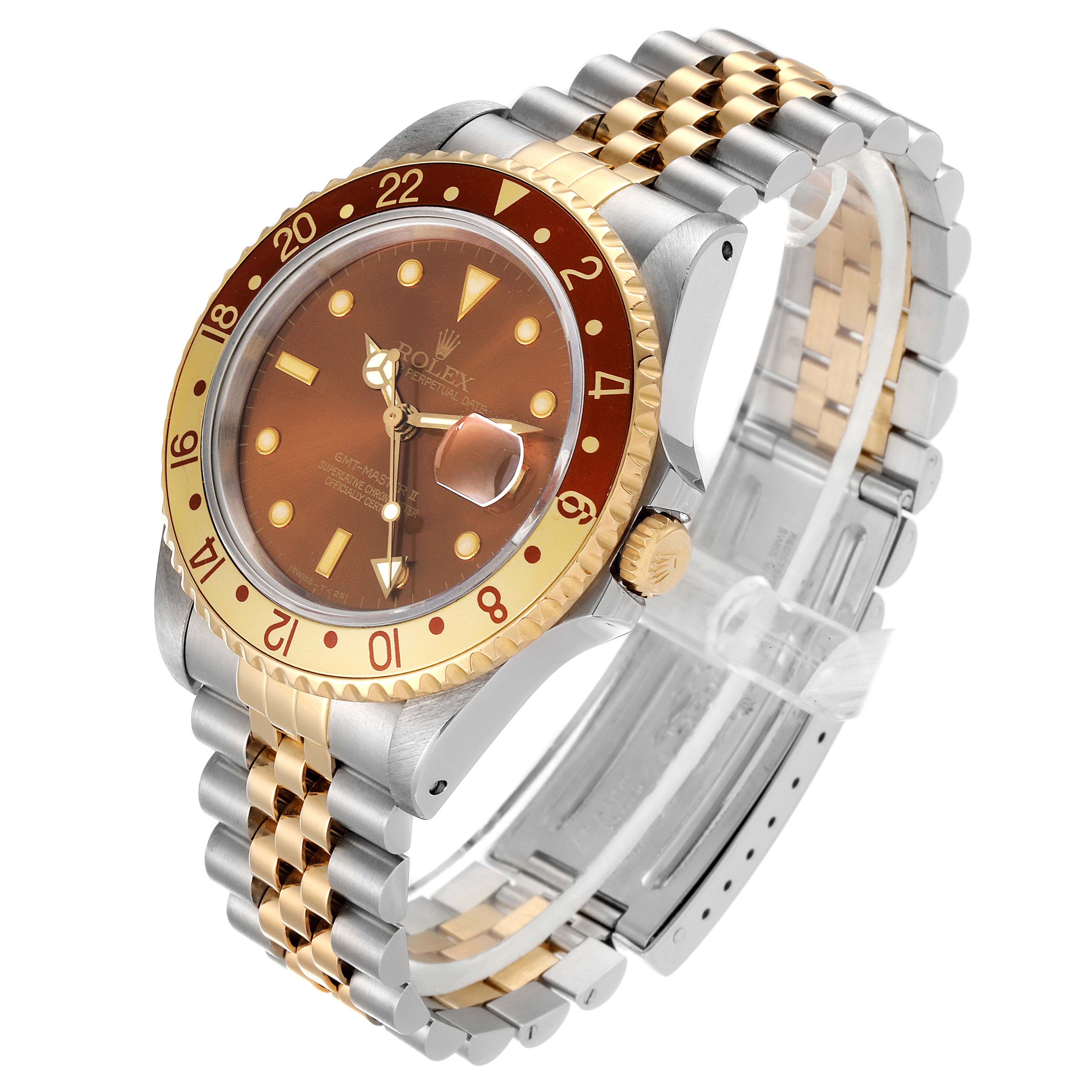 Rolex GMT Master II Rootbeer Yellow Gold Steel Mens Watch 16713
