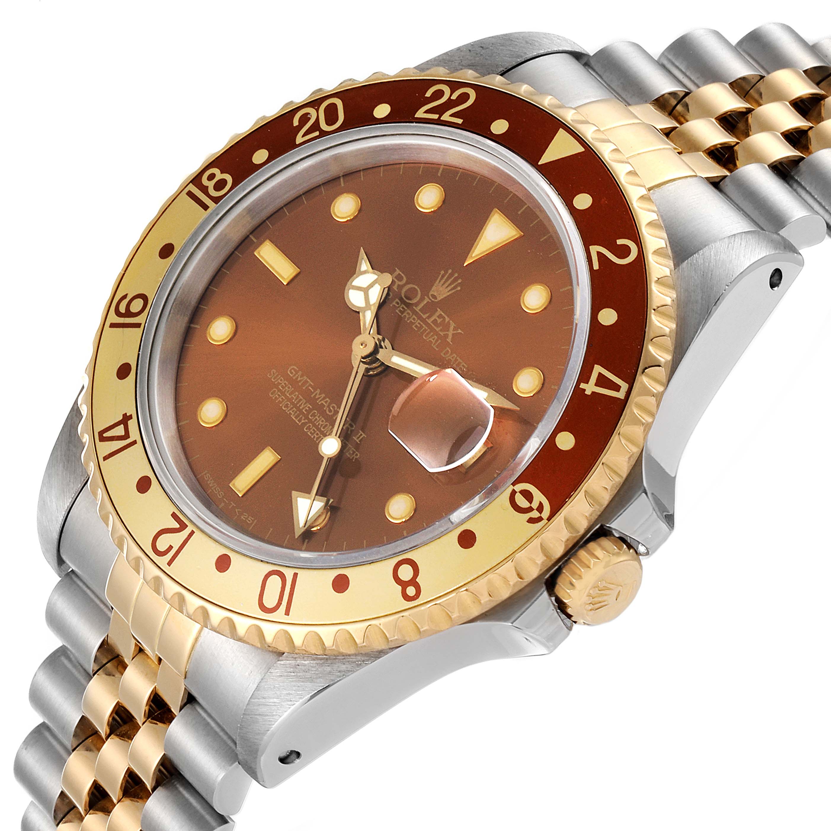 Rolex GMT Master II Rootbeer Yellow Gold Steel Mens Watch 16713