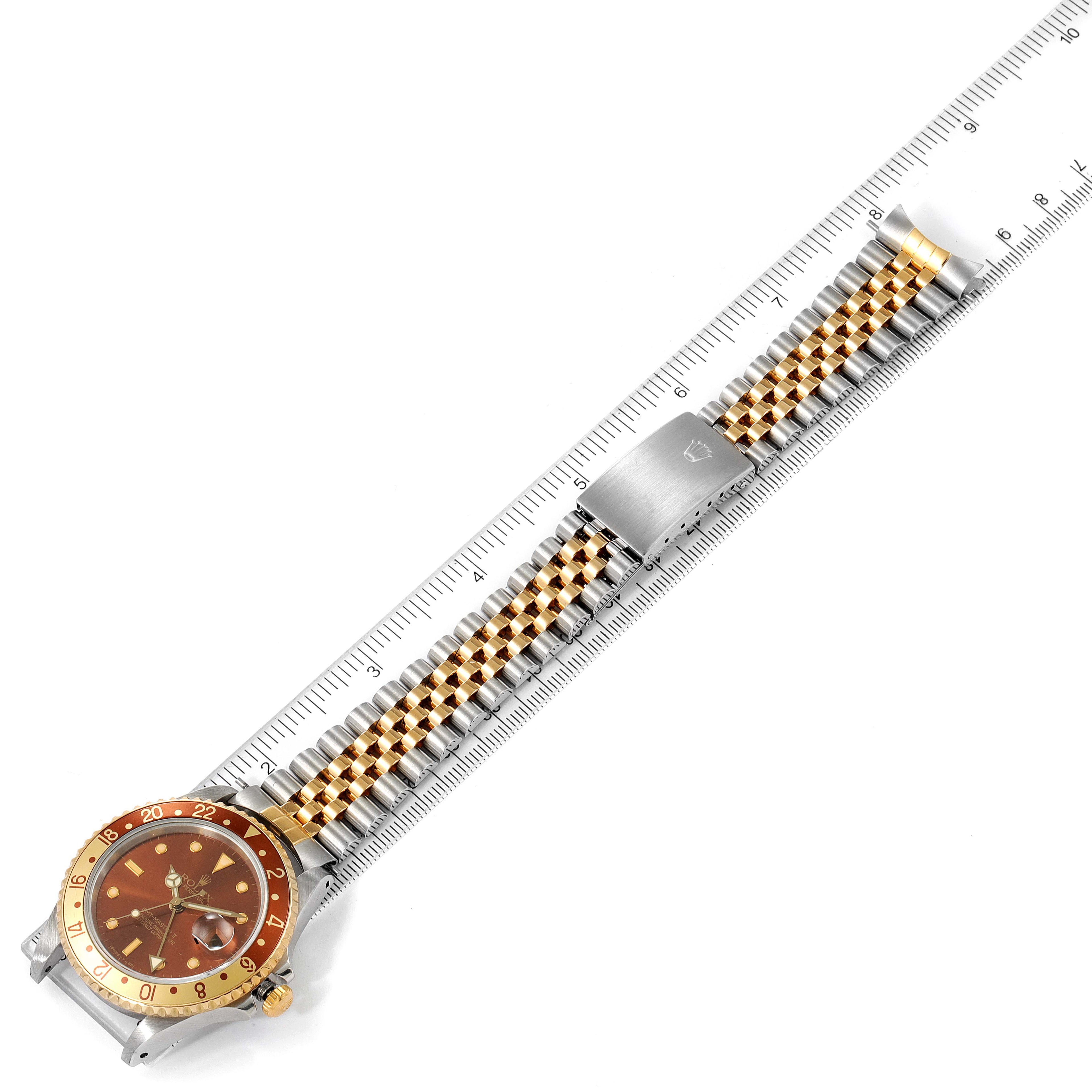 Rolex GMT Master II Rootbeer Yellow Gold Steel Mens Watch 16713