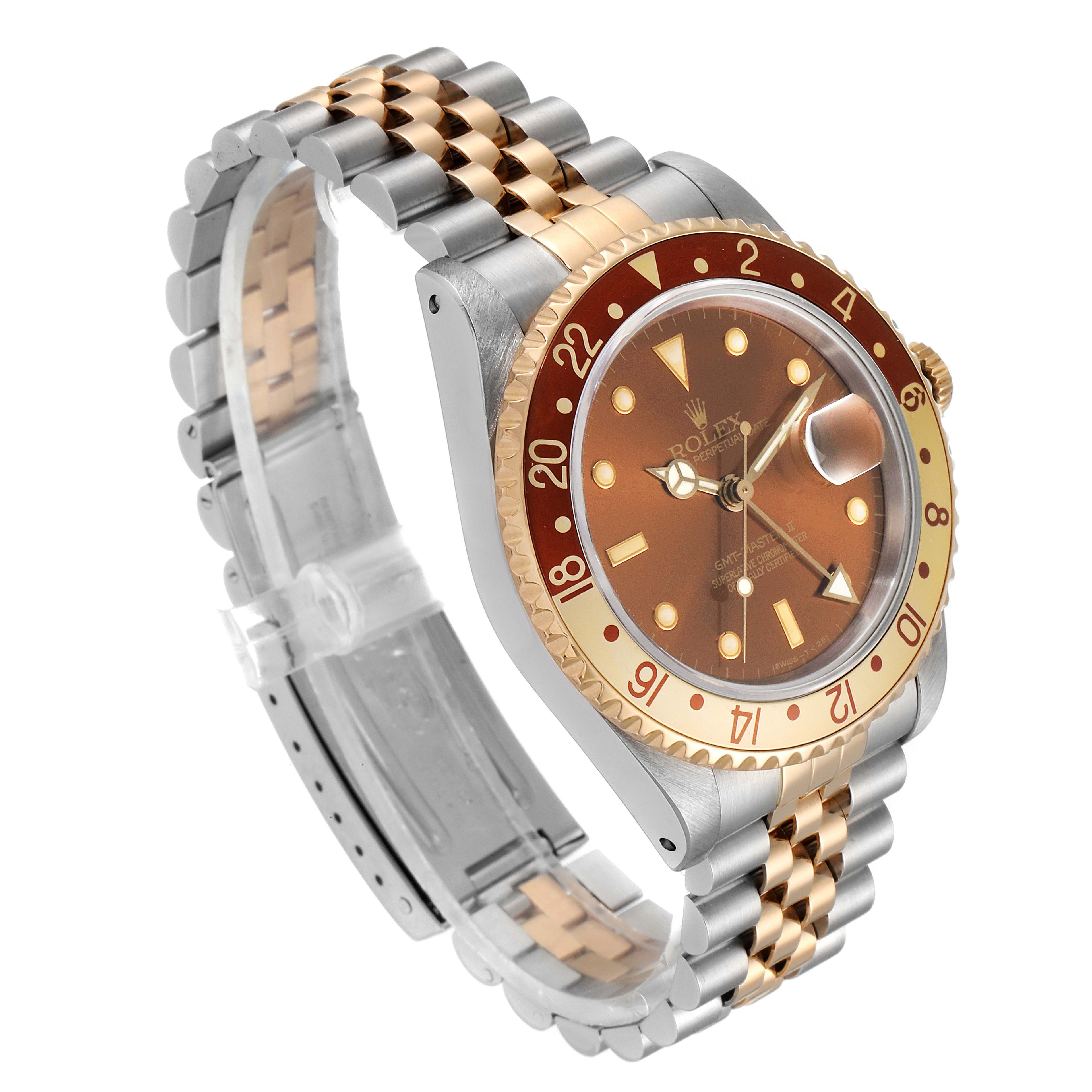 Rolex GMT Master II Rootbeer Yellow Gold Steel Mens Watch 16713