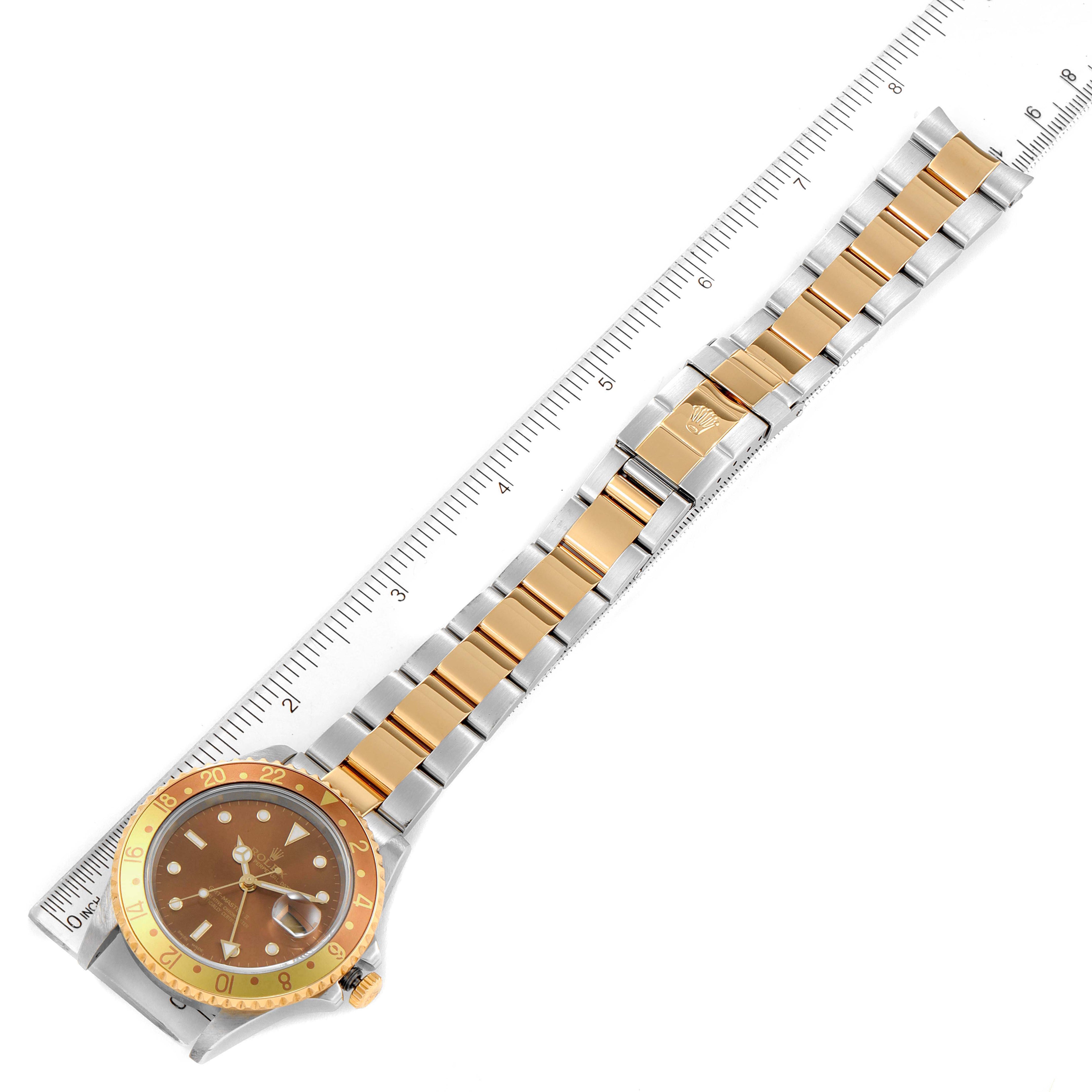 Rolex GMT Master II Rootbeer Yellow Gold Steel Mens Watch 16713 Box Papers