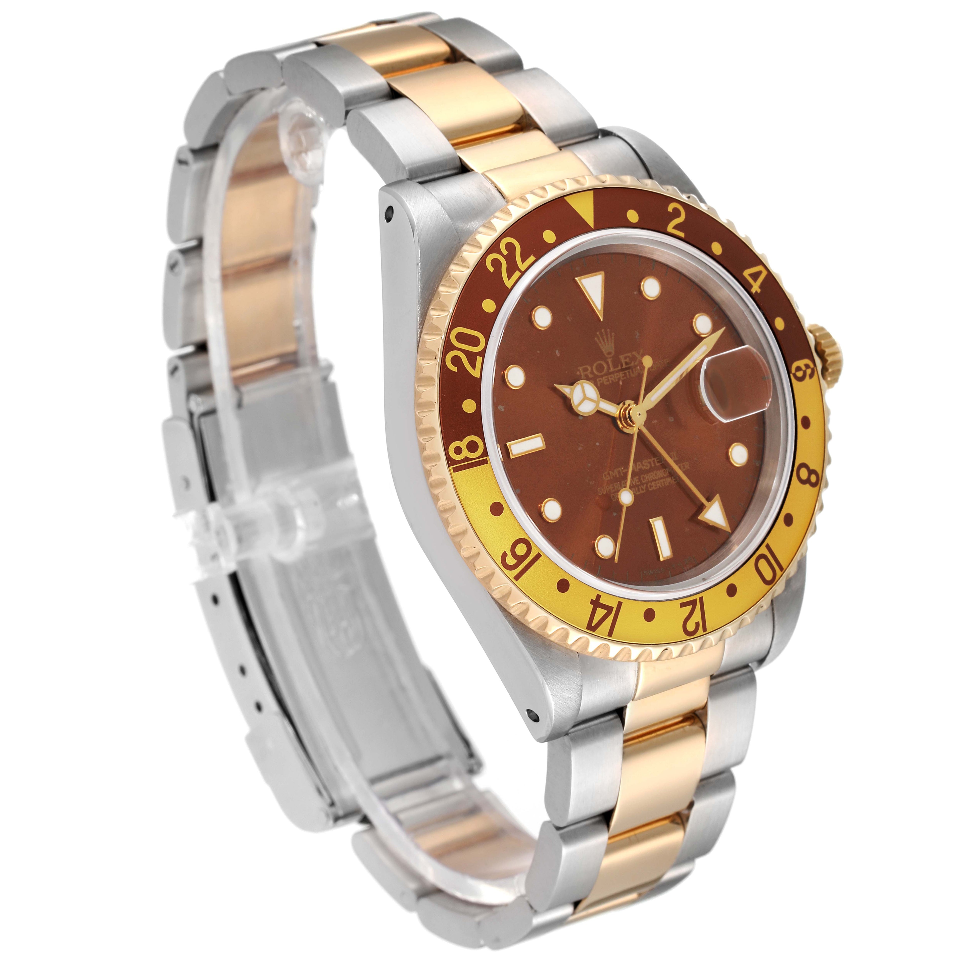 Rolex GMT Master II Rootbeer Yellow Gold Steel Watch 16713 Box Papers