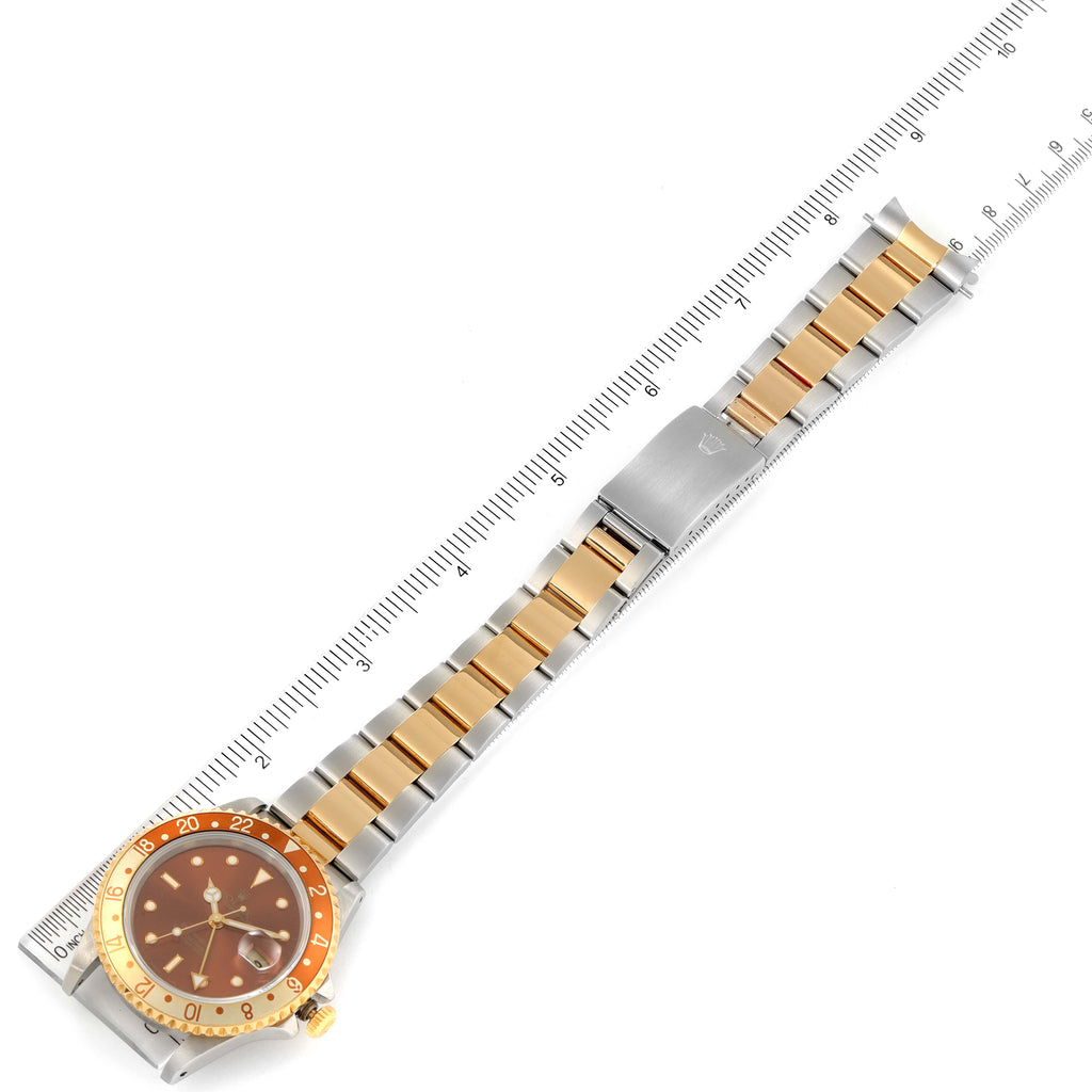 Rolex GMT Master II Rootbeer Yellow Gold Steel Watch 16713 Box Service Card