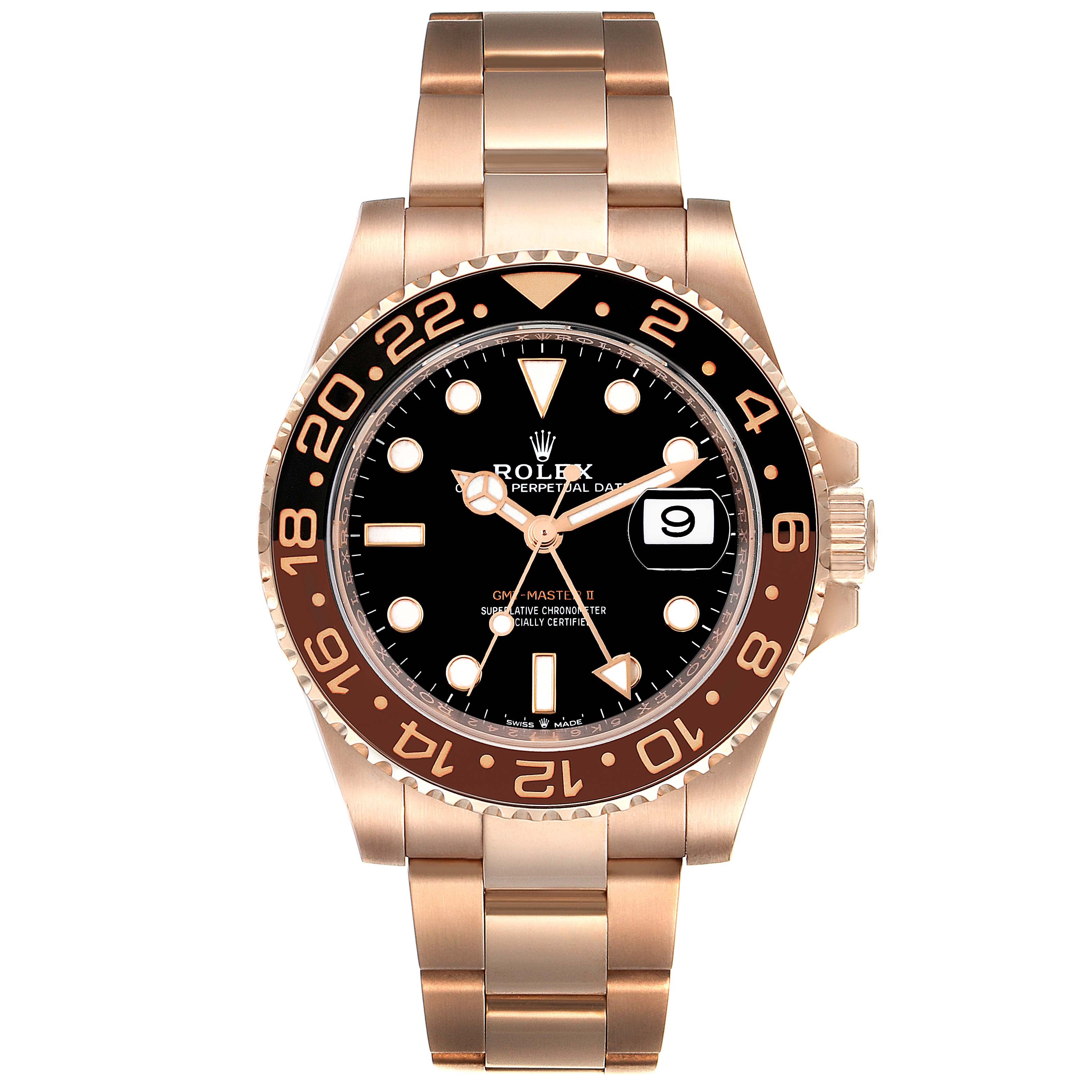 Rolex GMT Master II Rose Gold Mens Watch 126715 Box Card