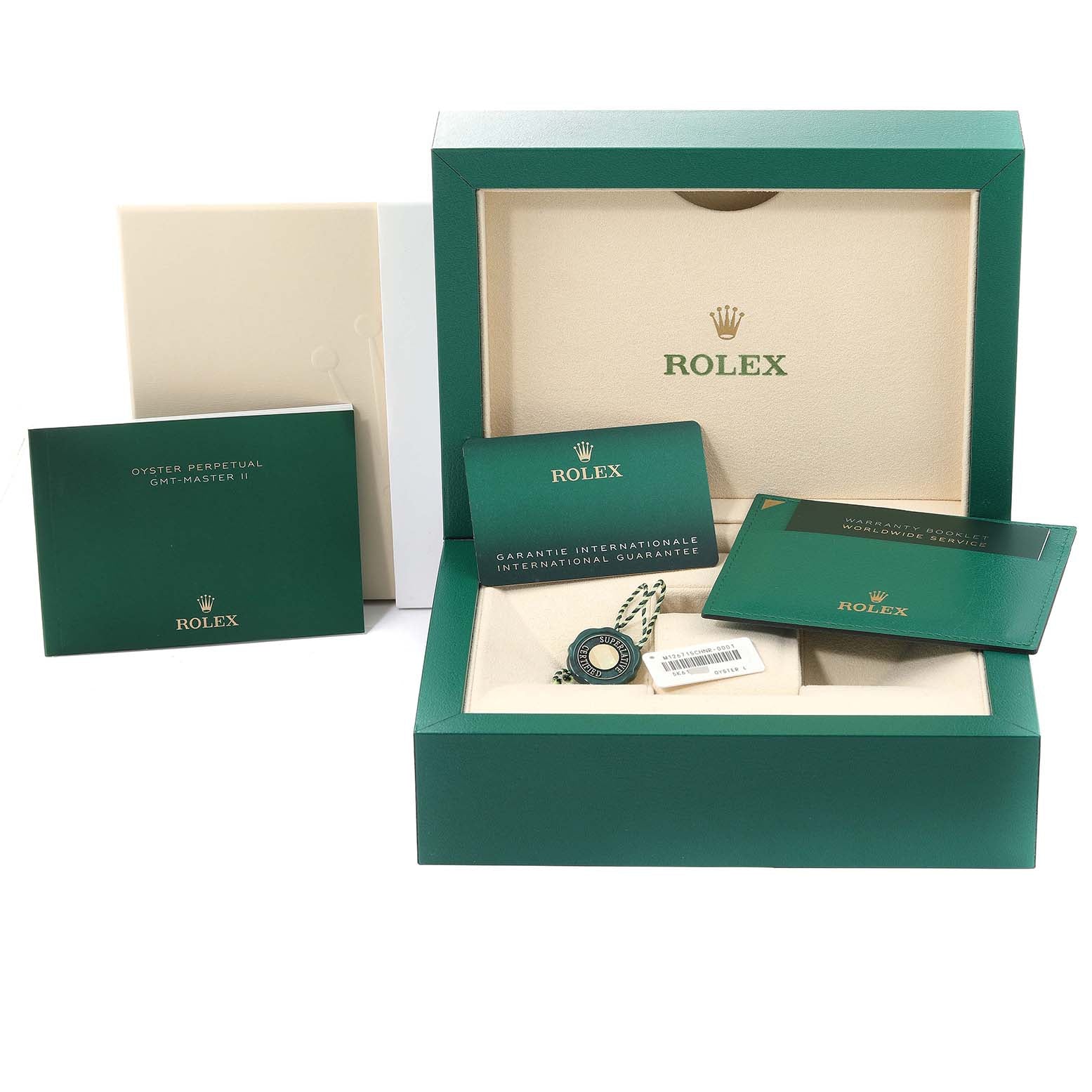 Rolex GMT Master II Rose Gold Mens Watch 126715 Box Card