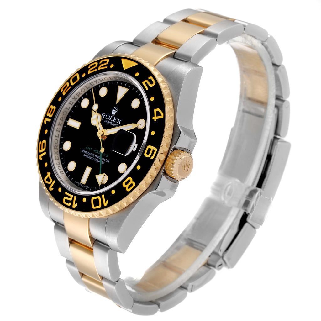 Rolex GMT Master II Yellow Gold Steel Black Dial Mens Watch 116713