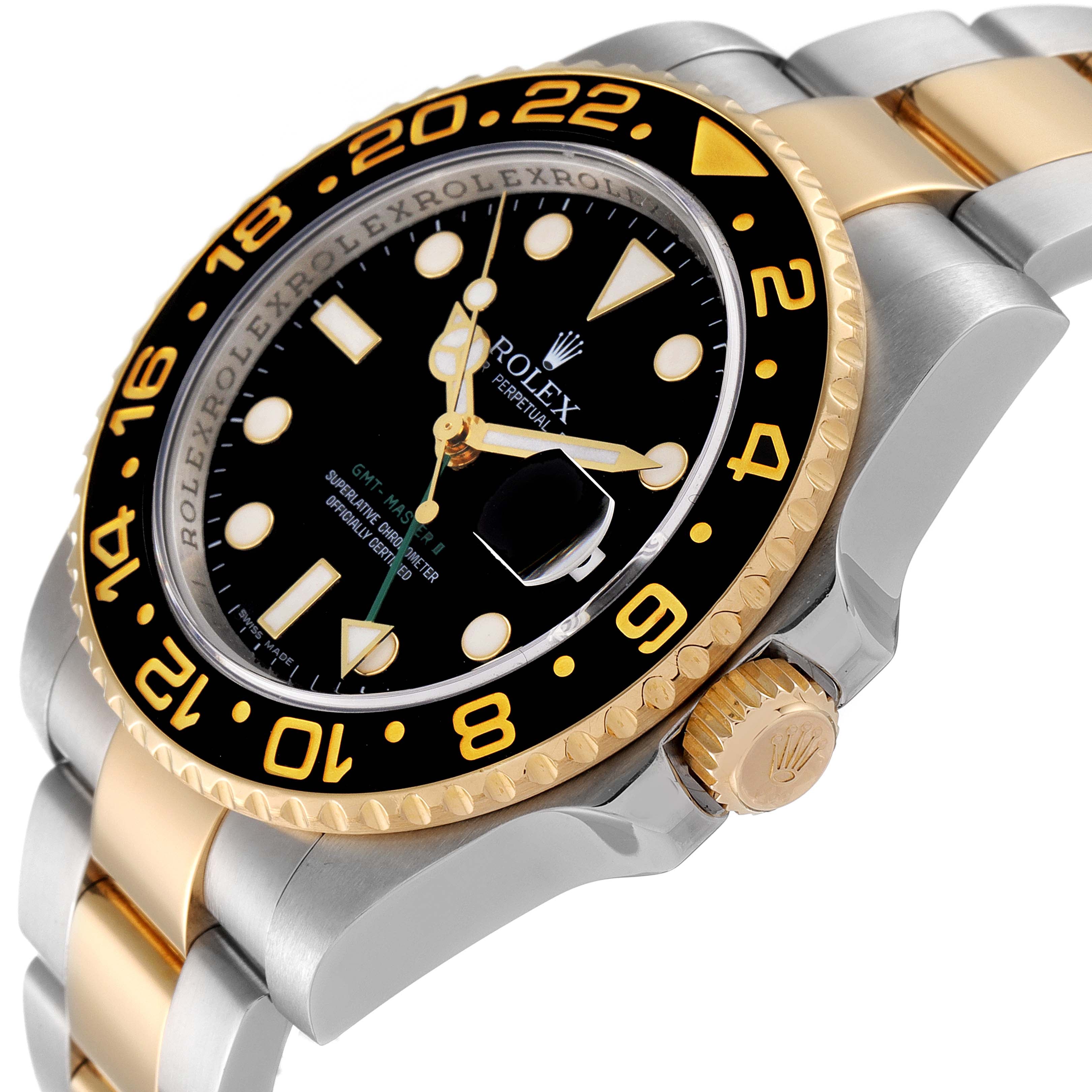 Rolex GMT Master II Yellow Gold Steel Black Dial Mens Watch 116713