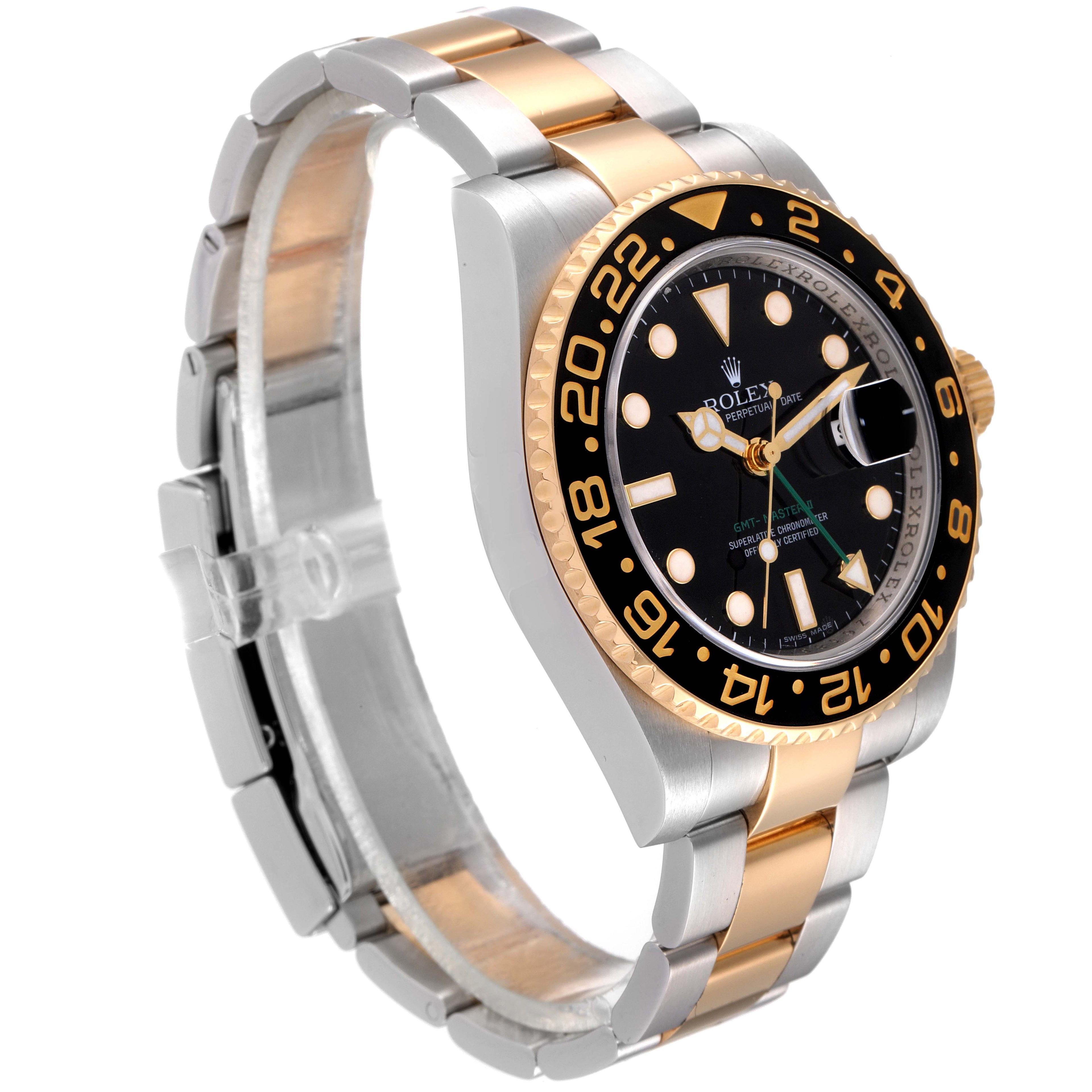 Rolex GMT Master II Yellow Gold Steel Black Dial Mens Watch 116713